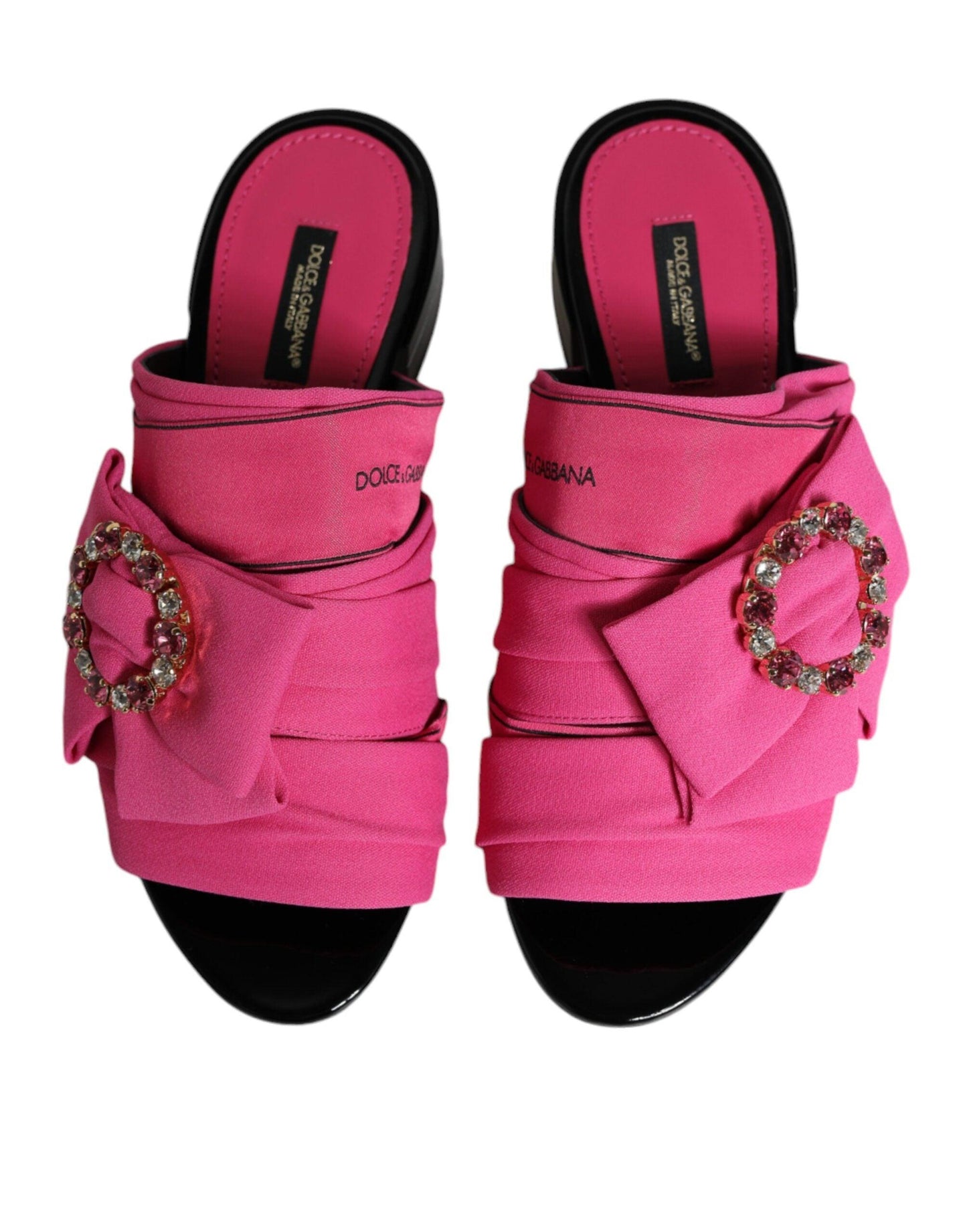 Dolce & Gabbana Pink Black Crystal Slides Sandals Shoes - Arichezz.store