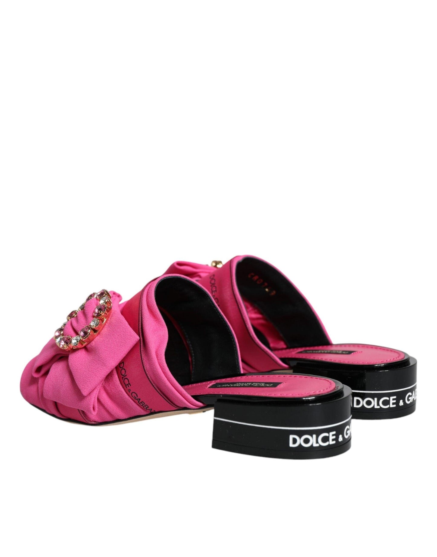 Dolce & Gabbana Pink Black Crystal Slides Sandals Shoes - Arichezz.store