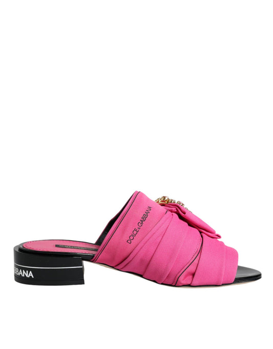 Dolce & Gabbana Pink Black Crystal Slides Sandals Shoes - Arichezz.store