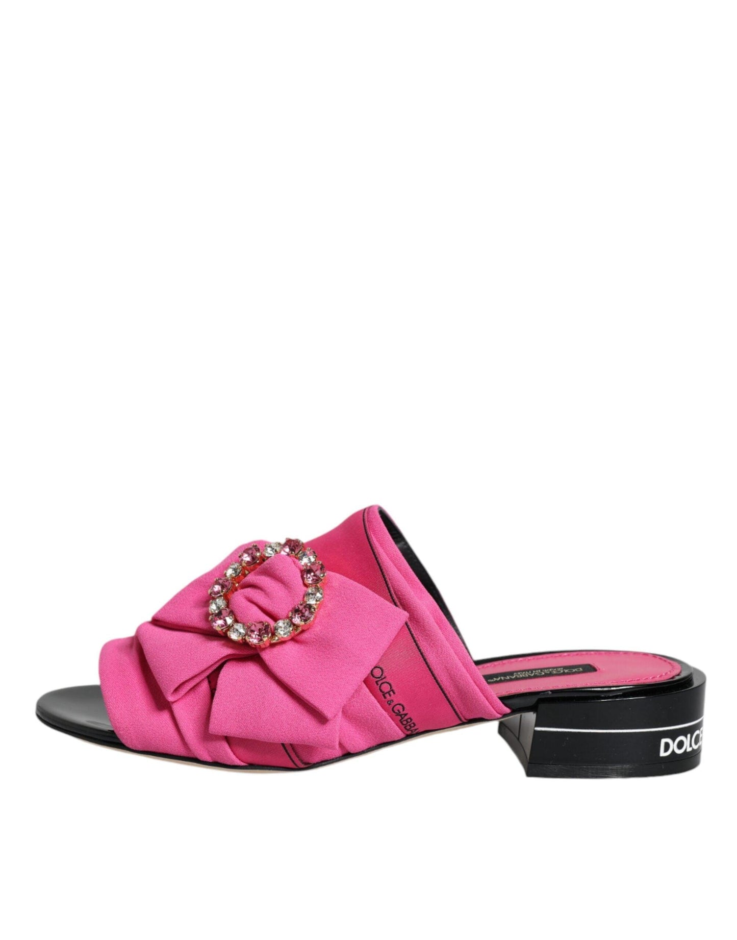 Dolce & Gabbana Pink Black Crystal Slides Sandals Shoes - Arichezz.store