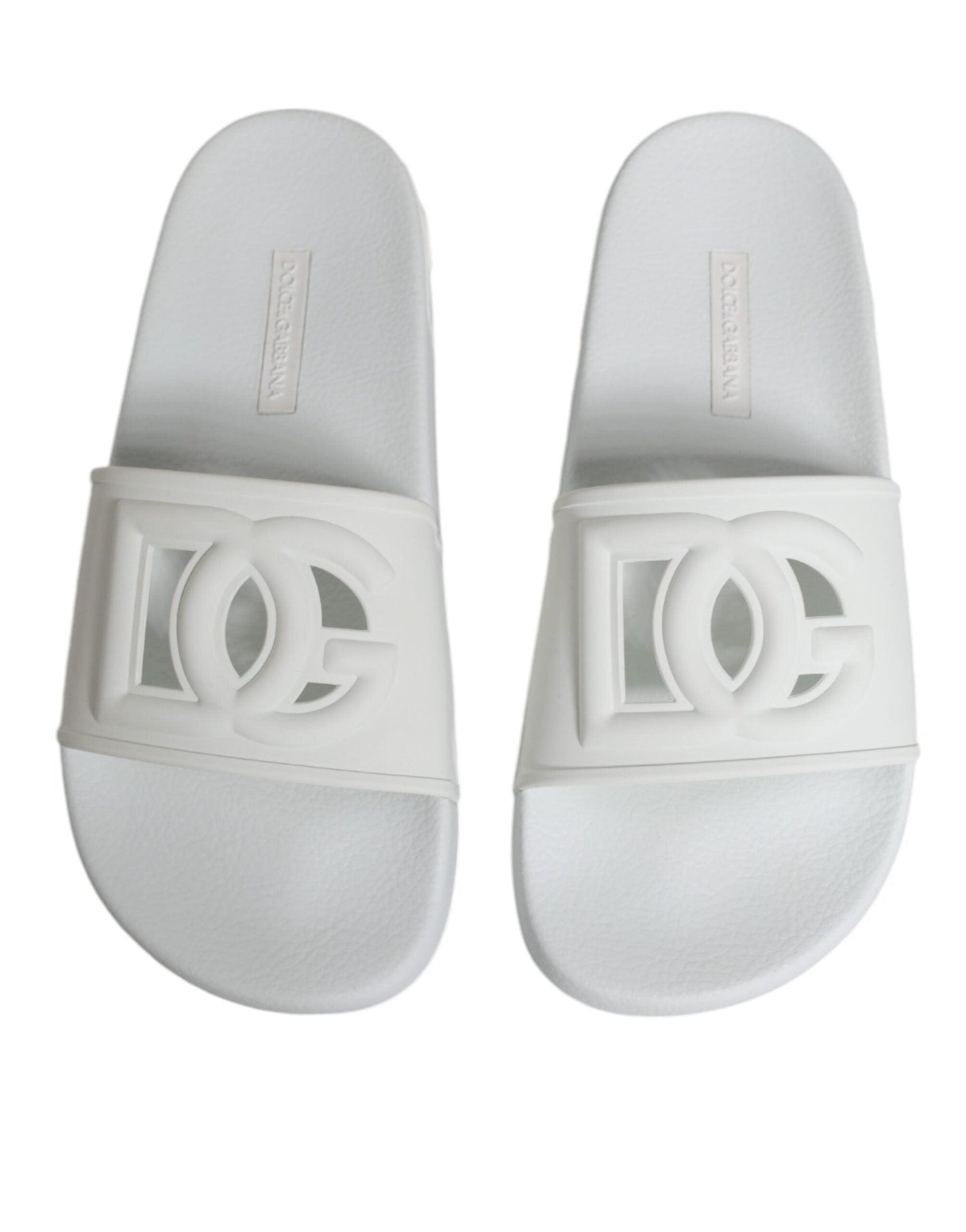 Dolce & Gabbana White Rubber Slides Sandals Beachwear Shoes - Arichezz.store