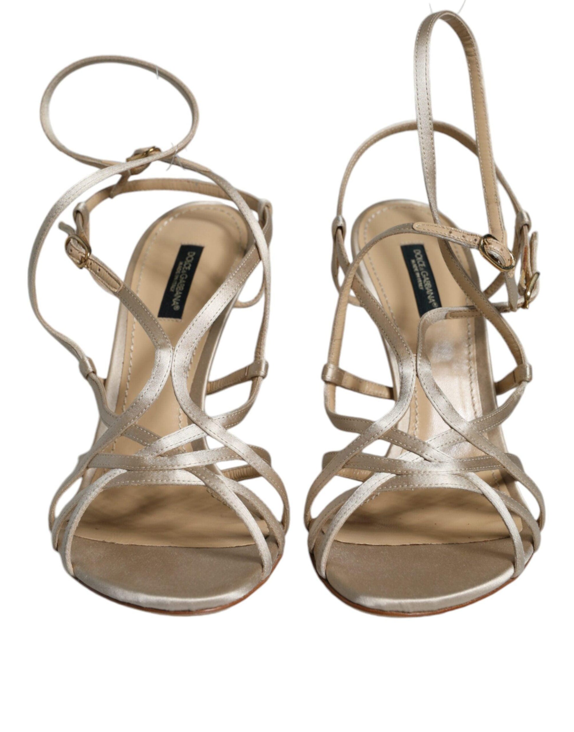 Dolce & Gabbana Beige Leather Stiletto Heels Sandals Shoes - Arichezz.store