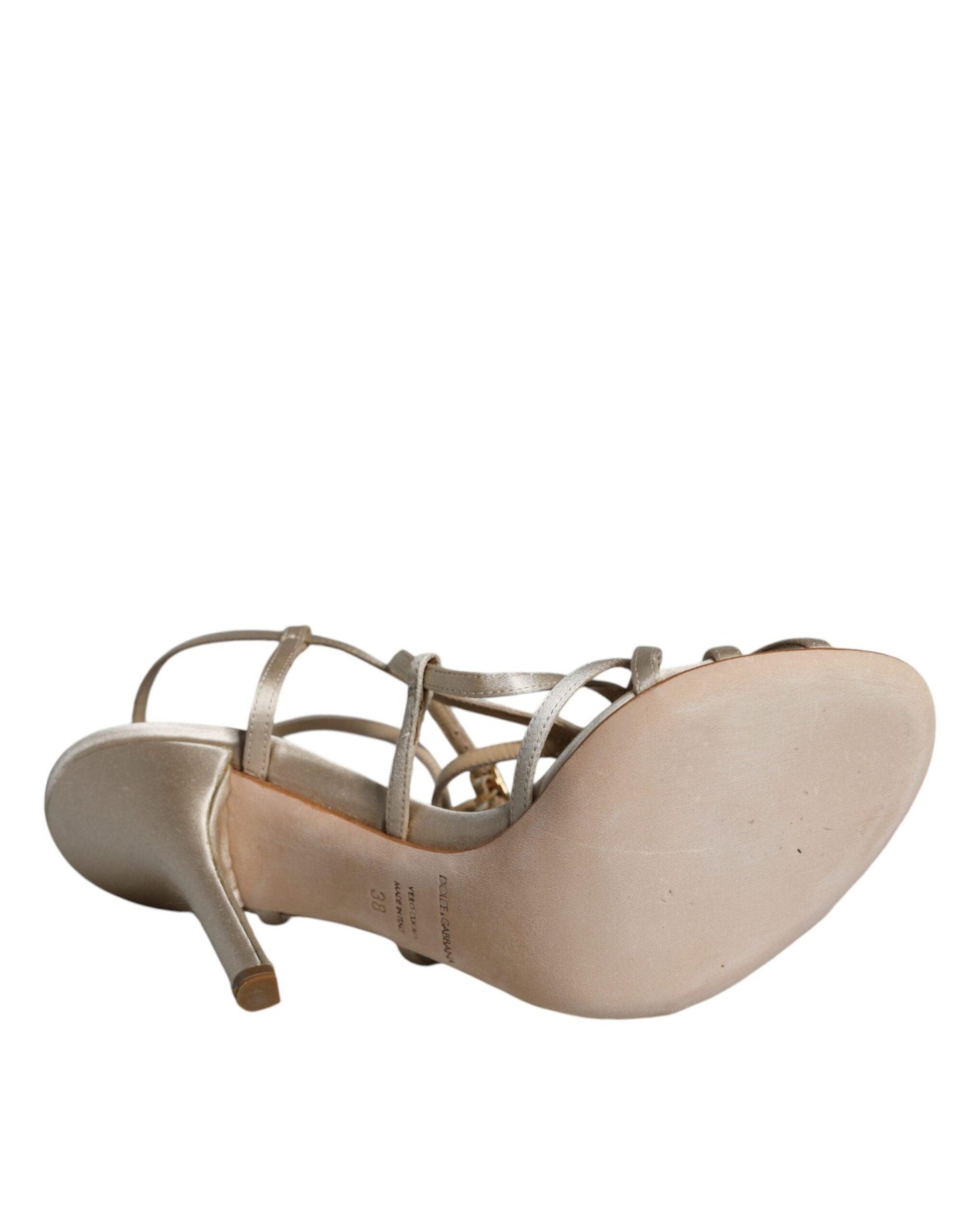 Dolce & Gabbana Beige Leather Stiletto Heels Sandals Shoes - Arichezz.store