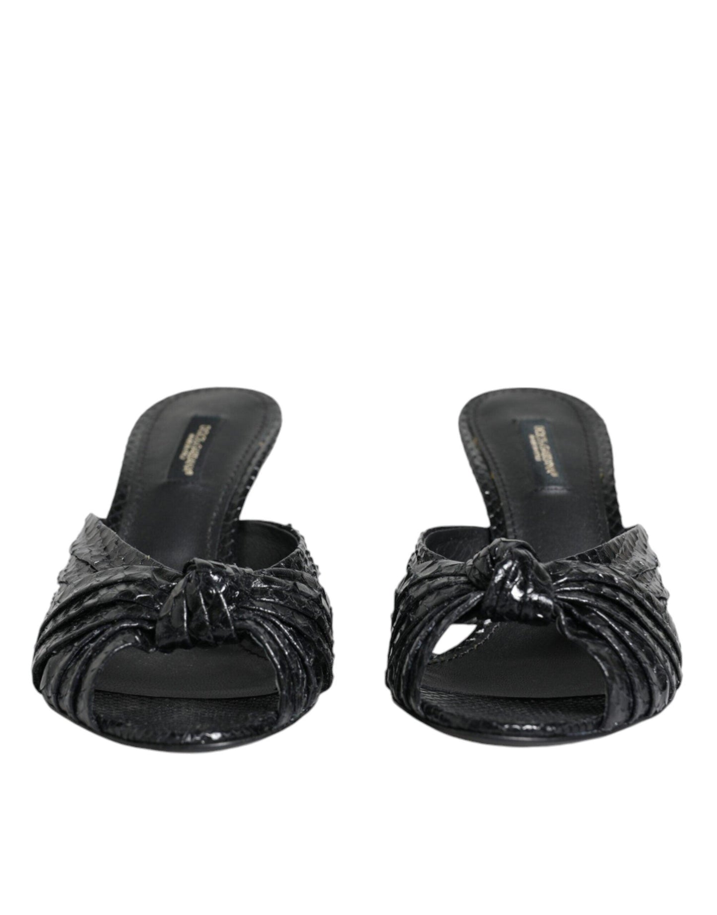 Dolce & Gabbana Black Leather Heels Slides Sandals Shoes - Arichezz.store