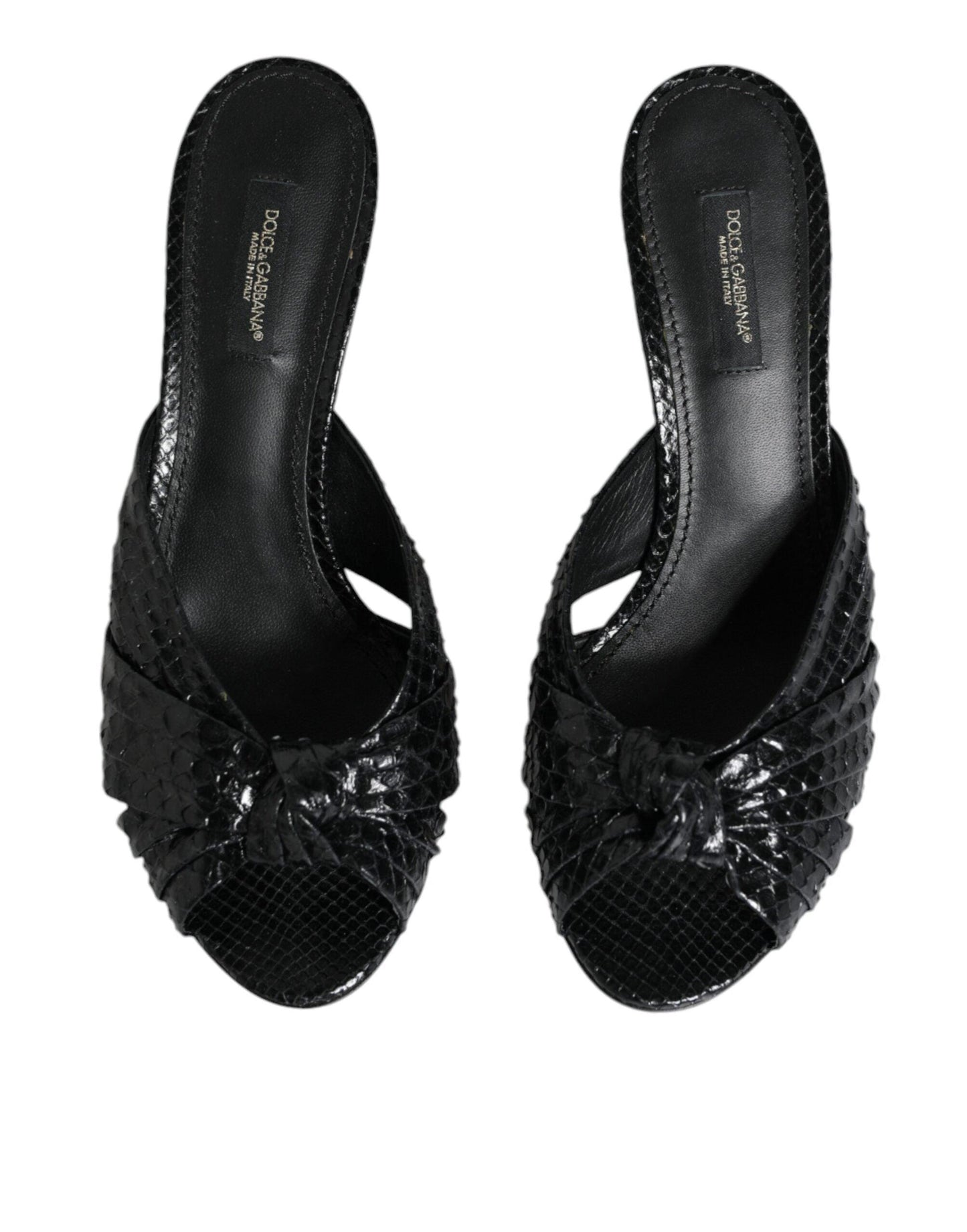 Dolce & Gabbana Black Leather Heels Slides Sandals Shoes - Arichezz.store