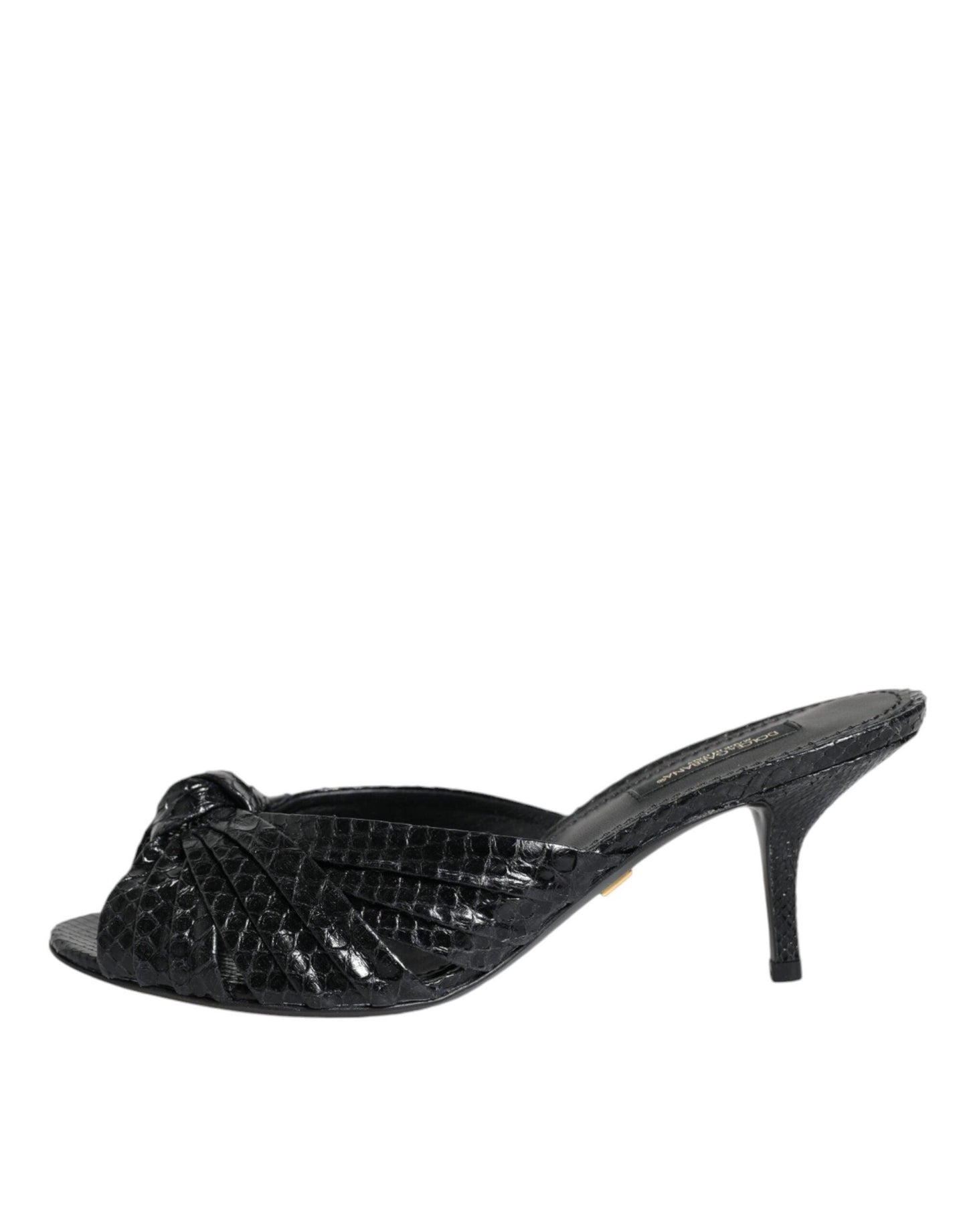 Dolce & Gabbana Black Leather Heels Slides Sandals Shoes - Arichezz.store