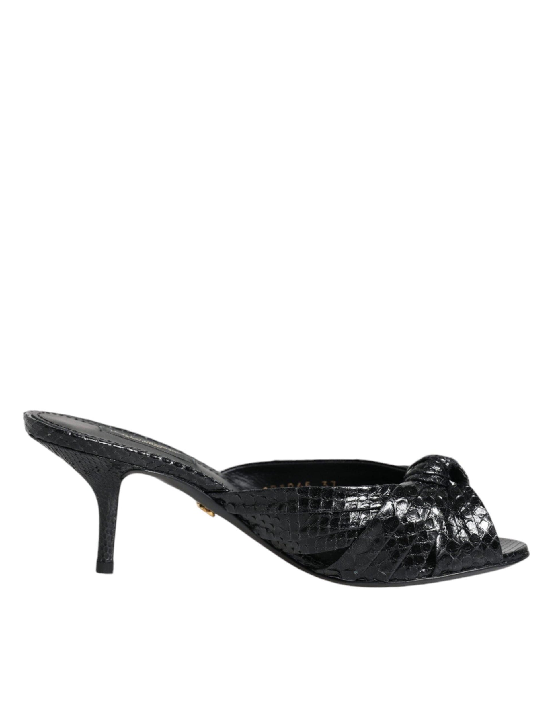 Dolce & Gabbana Black Leather Heels Slides Sandals Shoes - Arichezz.store