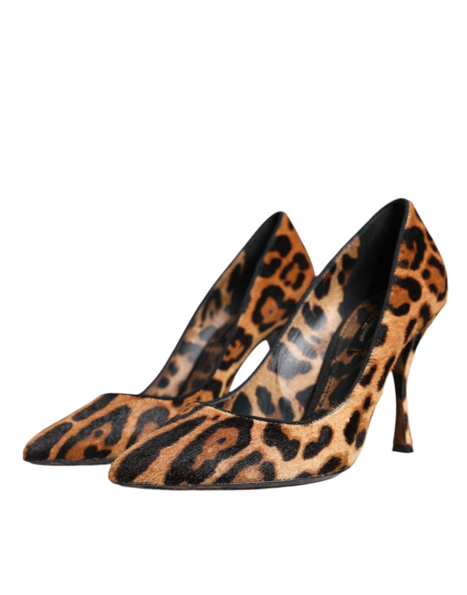 Dolce & Gabbana Brown Leopard Calf Hair Heels Pumps Shoes - Arichezz.store