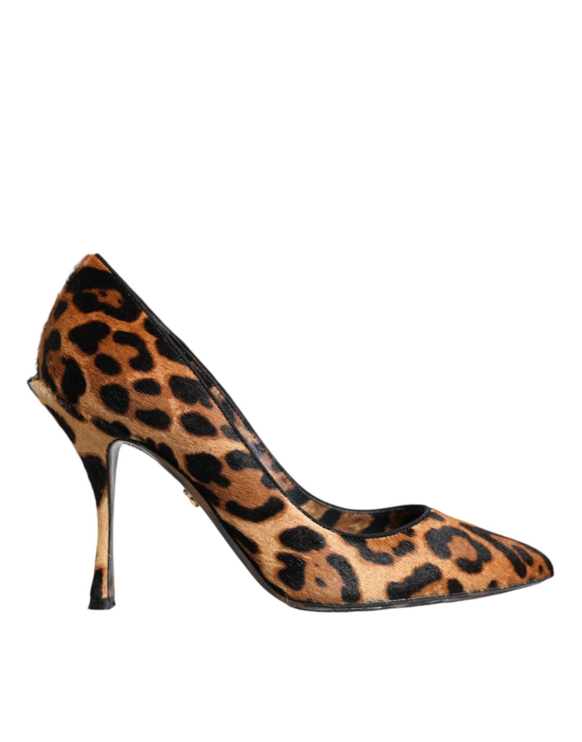 Dolce & Gabbana Brown Leopard Calf Hair Heels Pumps Shoes - Arichezz.store