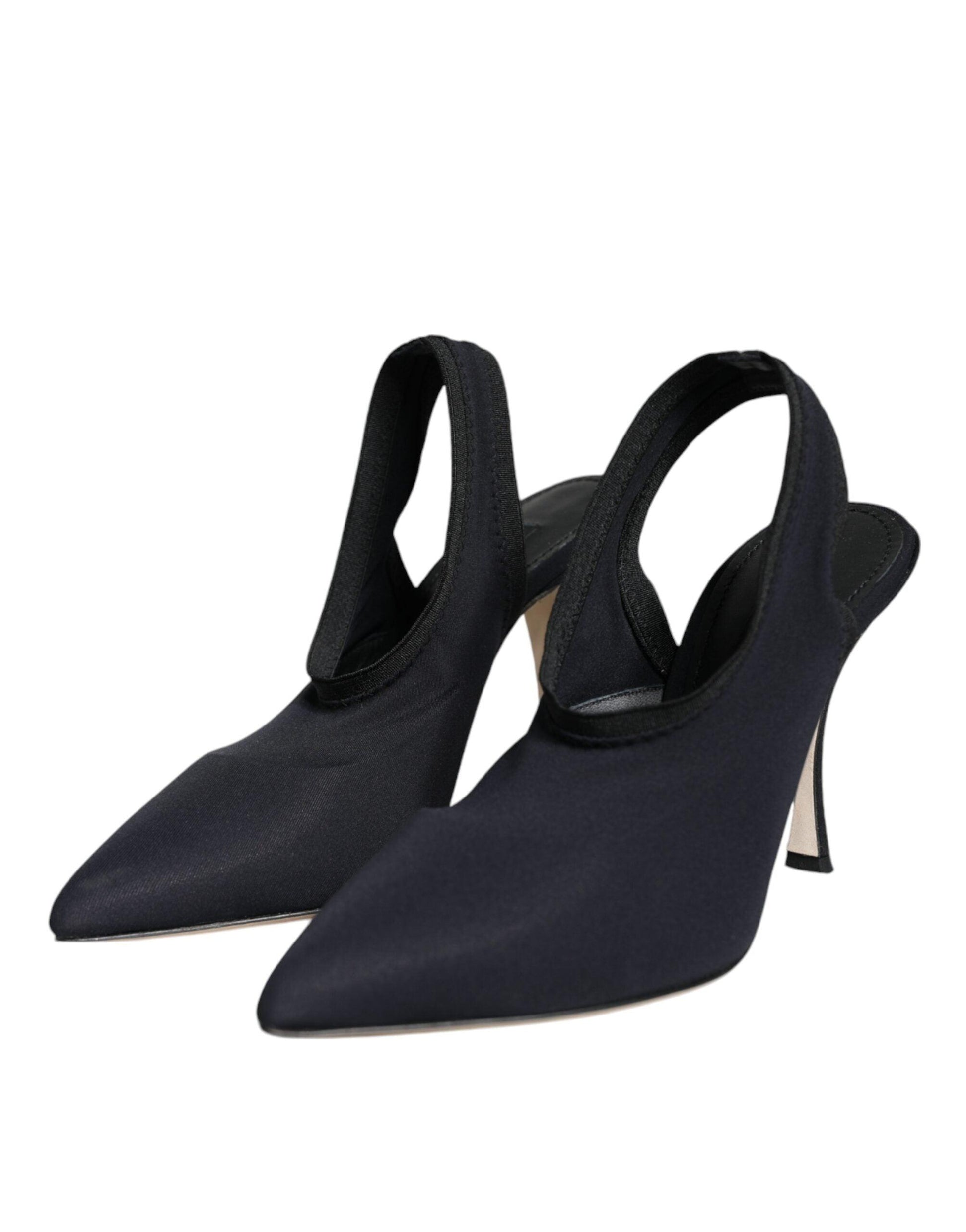 Dolce & Gabbana Black Jersey Stretch Heels Slingback Shoes - Arichezz.store