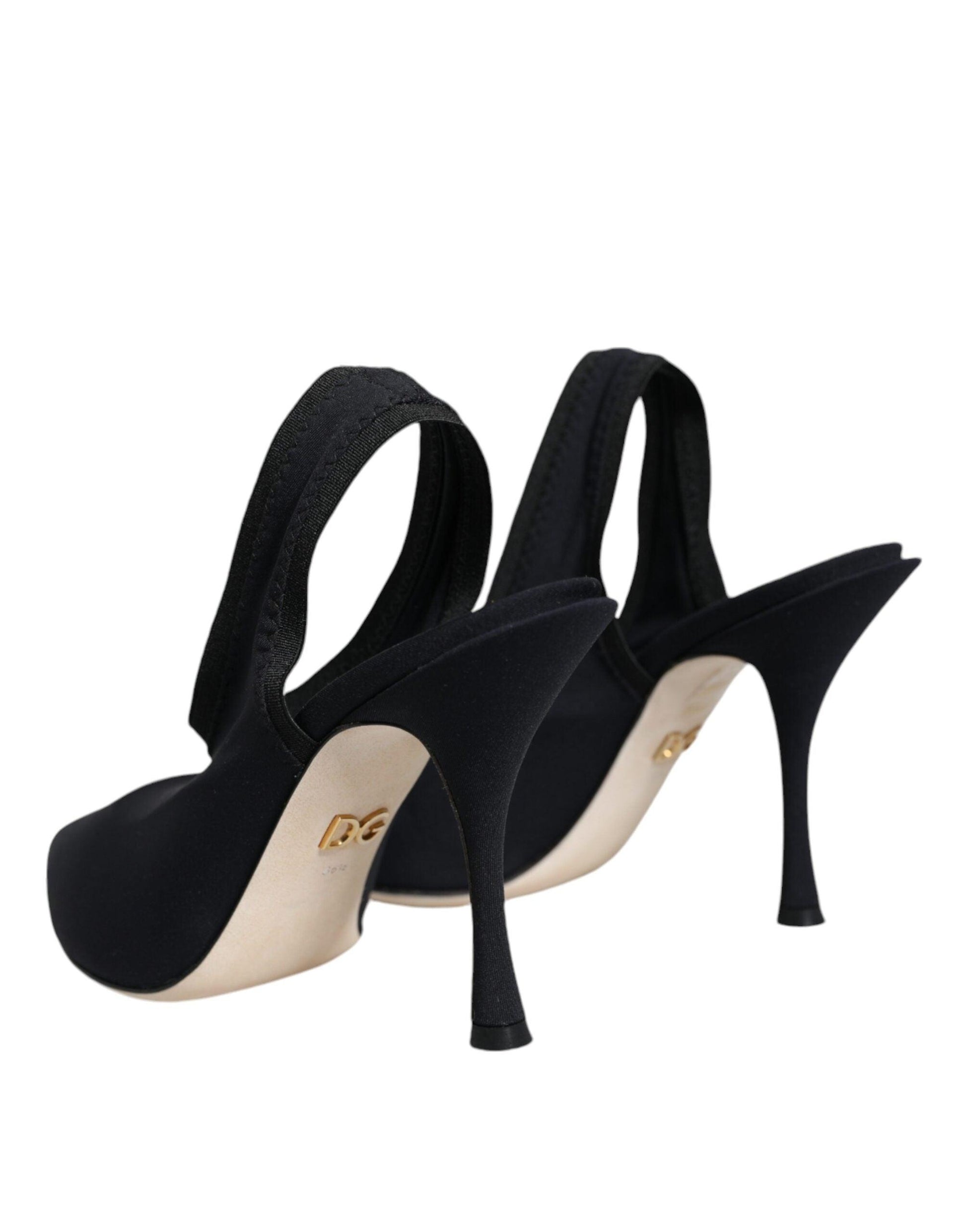 Dolce & Gabbana Black Jersey Stretch Heels Slingback Shoes - Arichezz.store