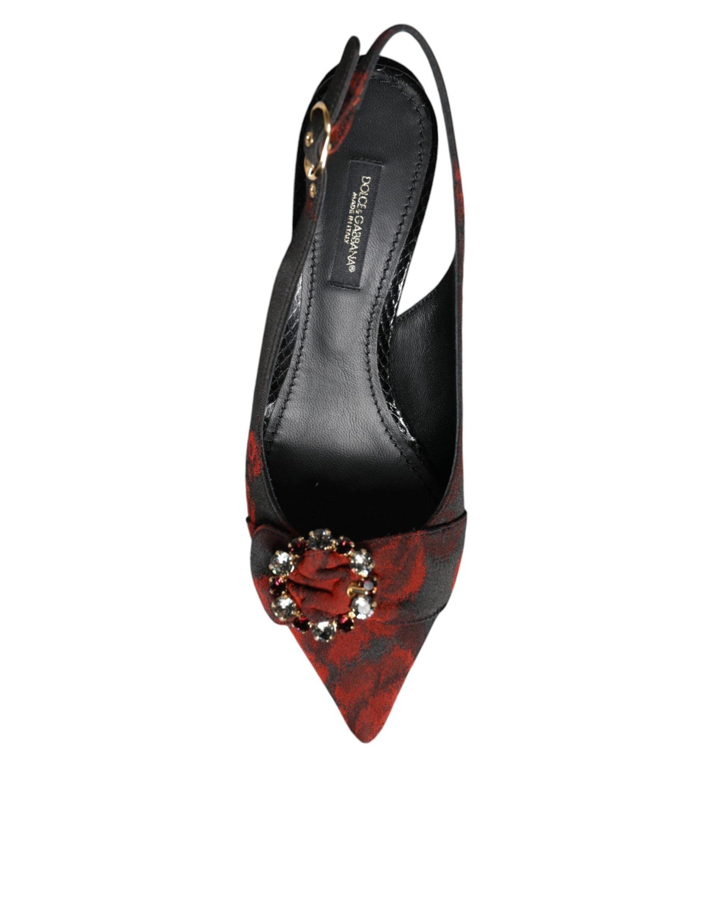 Dolce & Gabbana Black Red Floral Crystal Heel Slingback Shoes - Arichezz.store