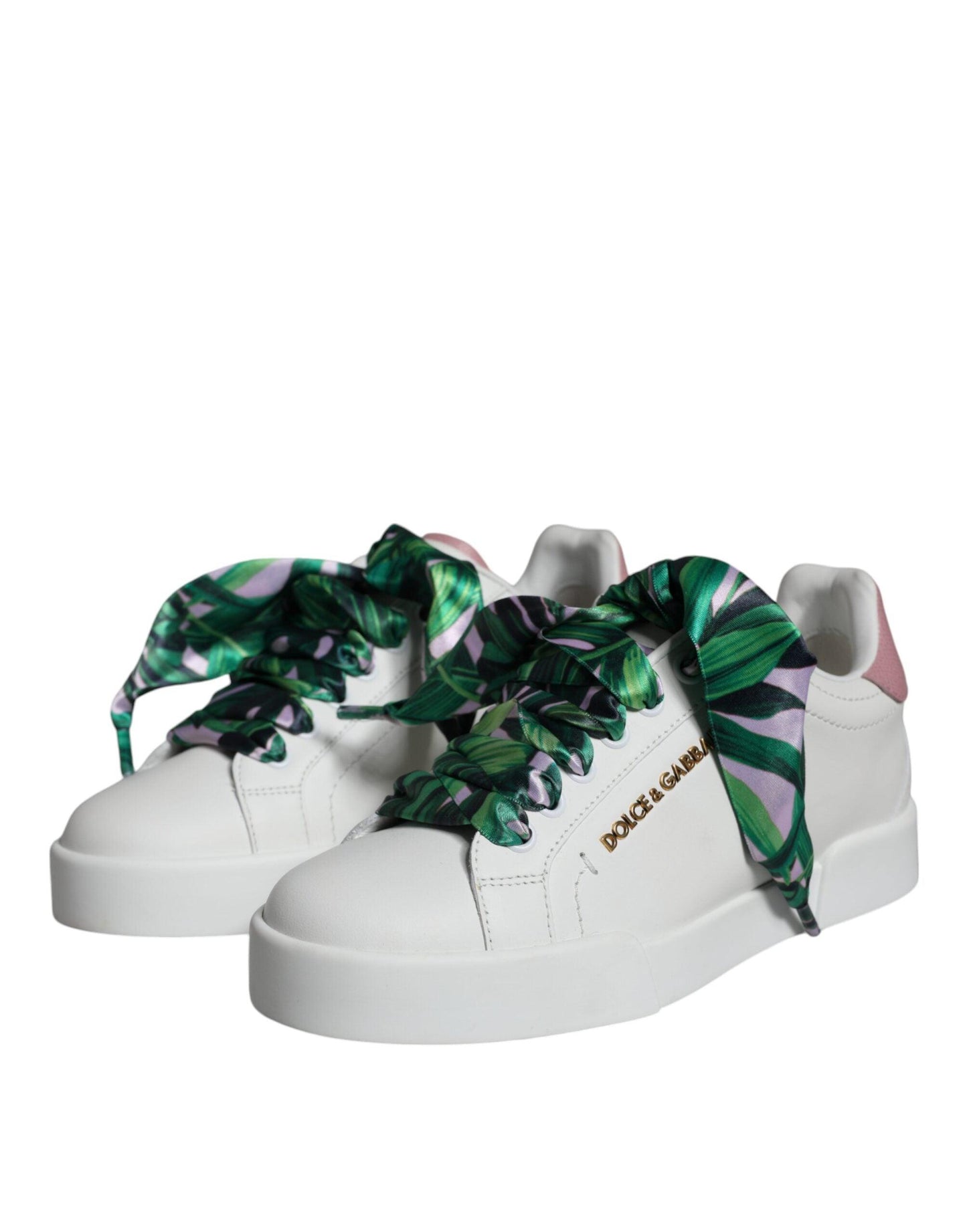 Dolce & Gabbana White Leather Portofino Low Top Sneakers Shoes - Arichezz.store