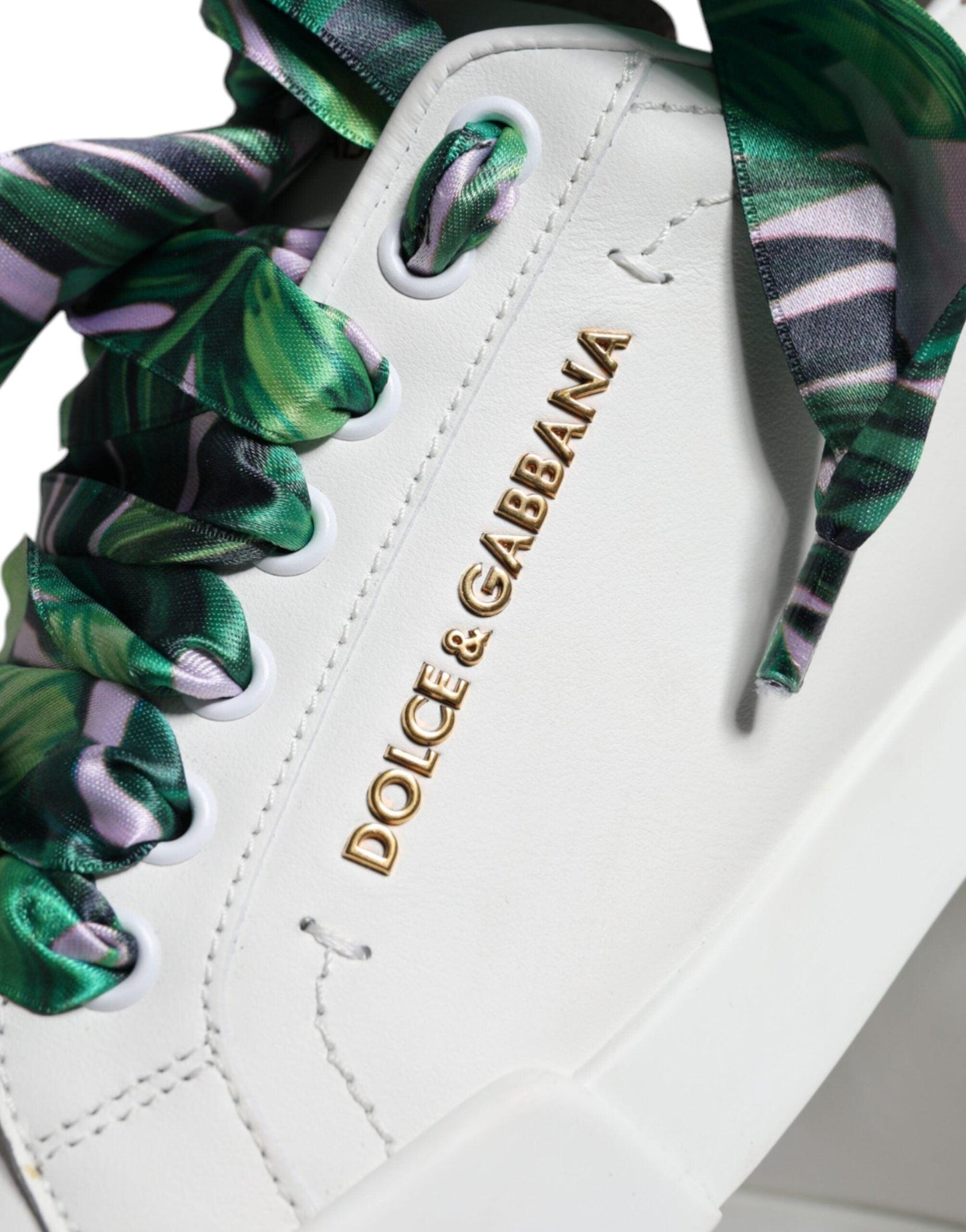 Dolce & Gabbana White Leather Portofino Low Top Sneakers Shoes - Arichezz.store