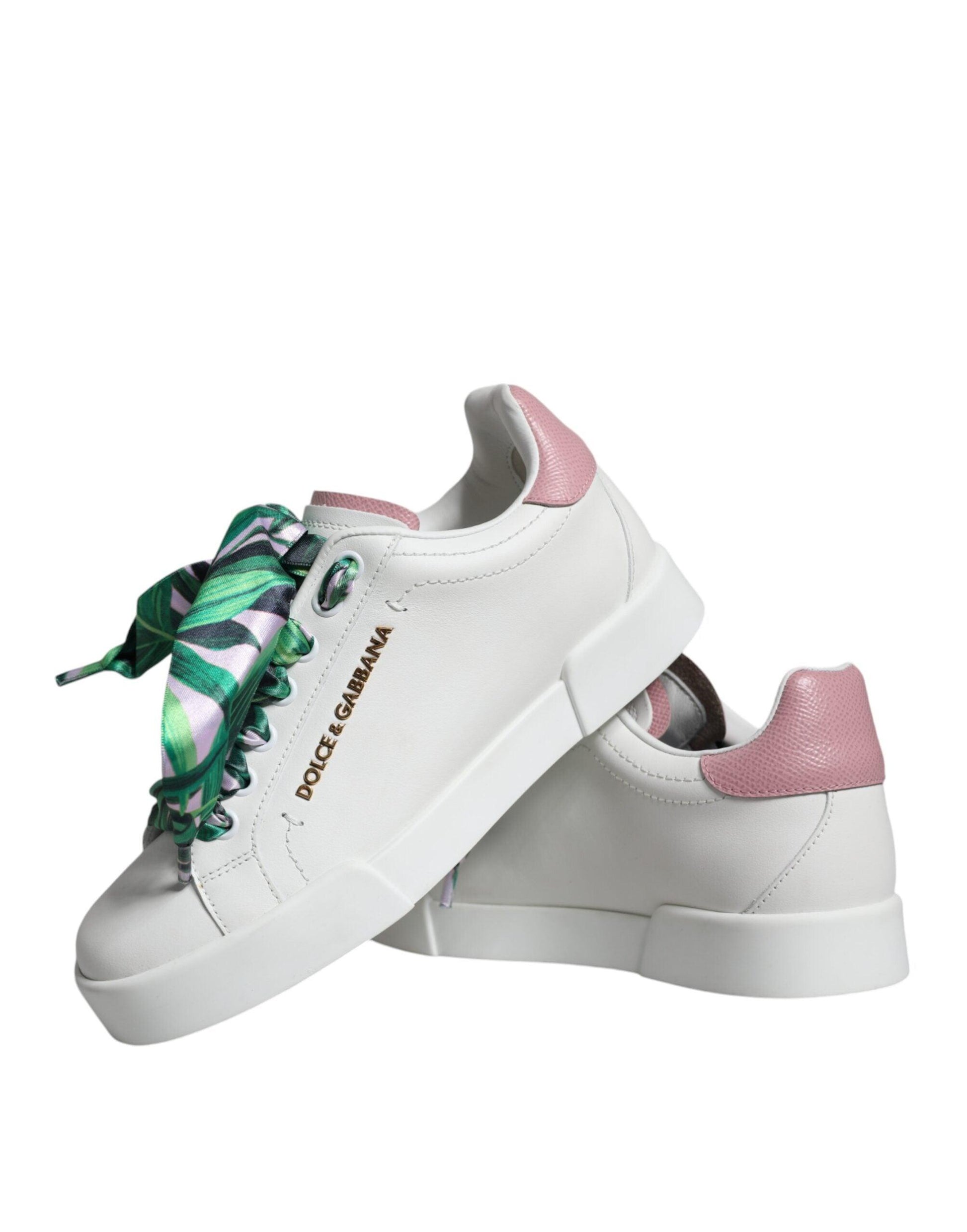 Dolce & Gabbana White Leather Portofino Low Top Sneakers Shoes - Arichezz.store