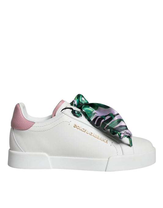 Dolce & Gabbana White Leather Portofino Low Top Sneakers Shoes - Arichezz.store