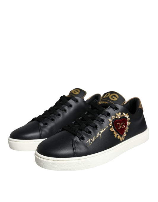 Dolce & Gabbana Black Portofino Sacred Heart Sneakers Shoes - Arichezz.store