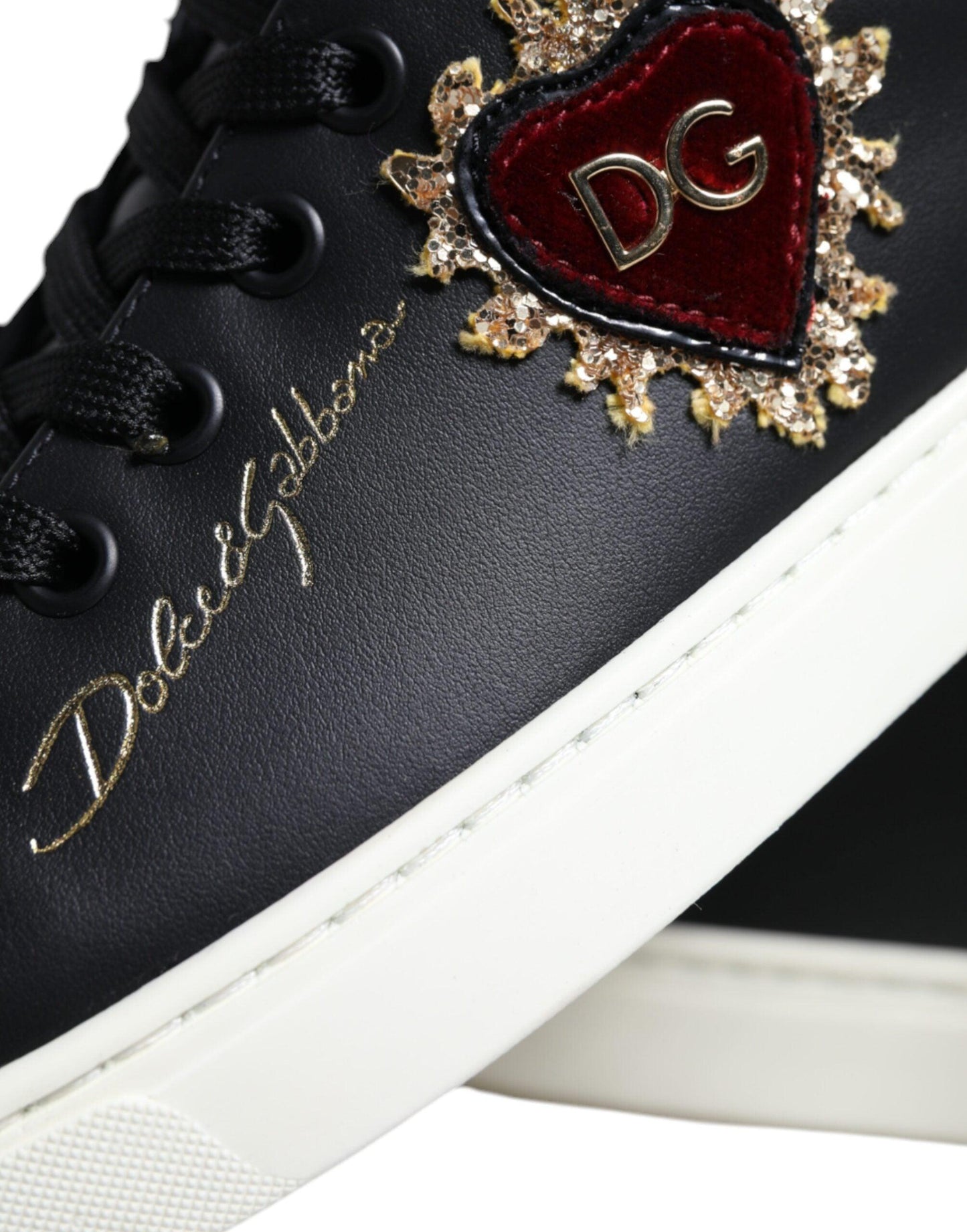 Dolce & Gabbana Black Portofino Sacred Heart Sneakers Shoes - Arichezz.store