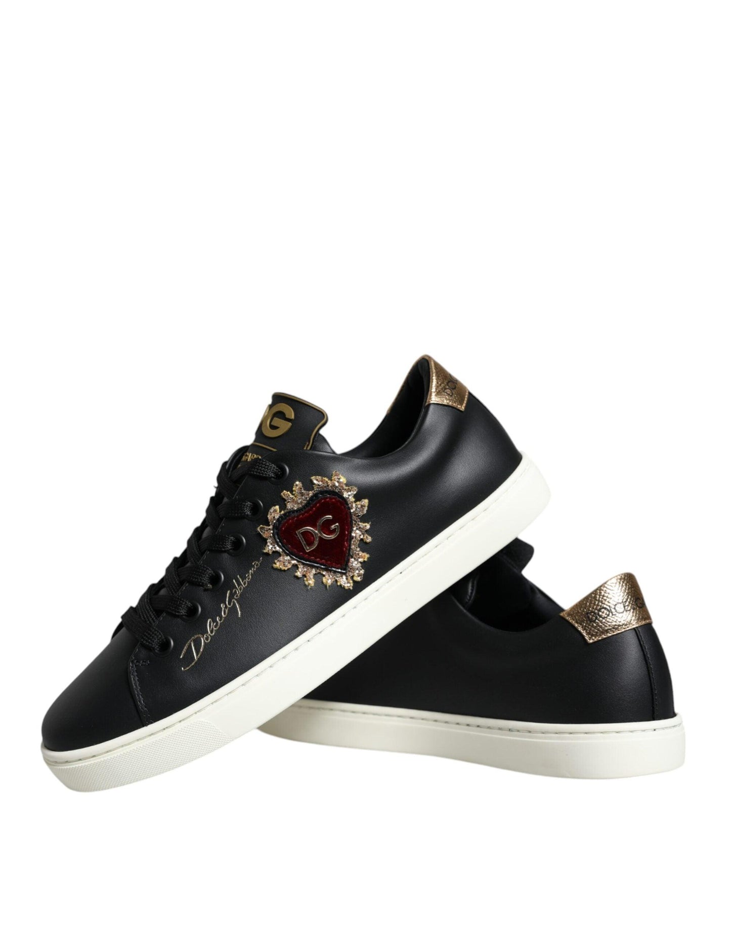 Dolce & Gabbana Black Portofino Sacred Heart Sneakers Shoes - Arichezz.store