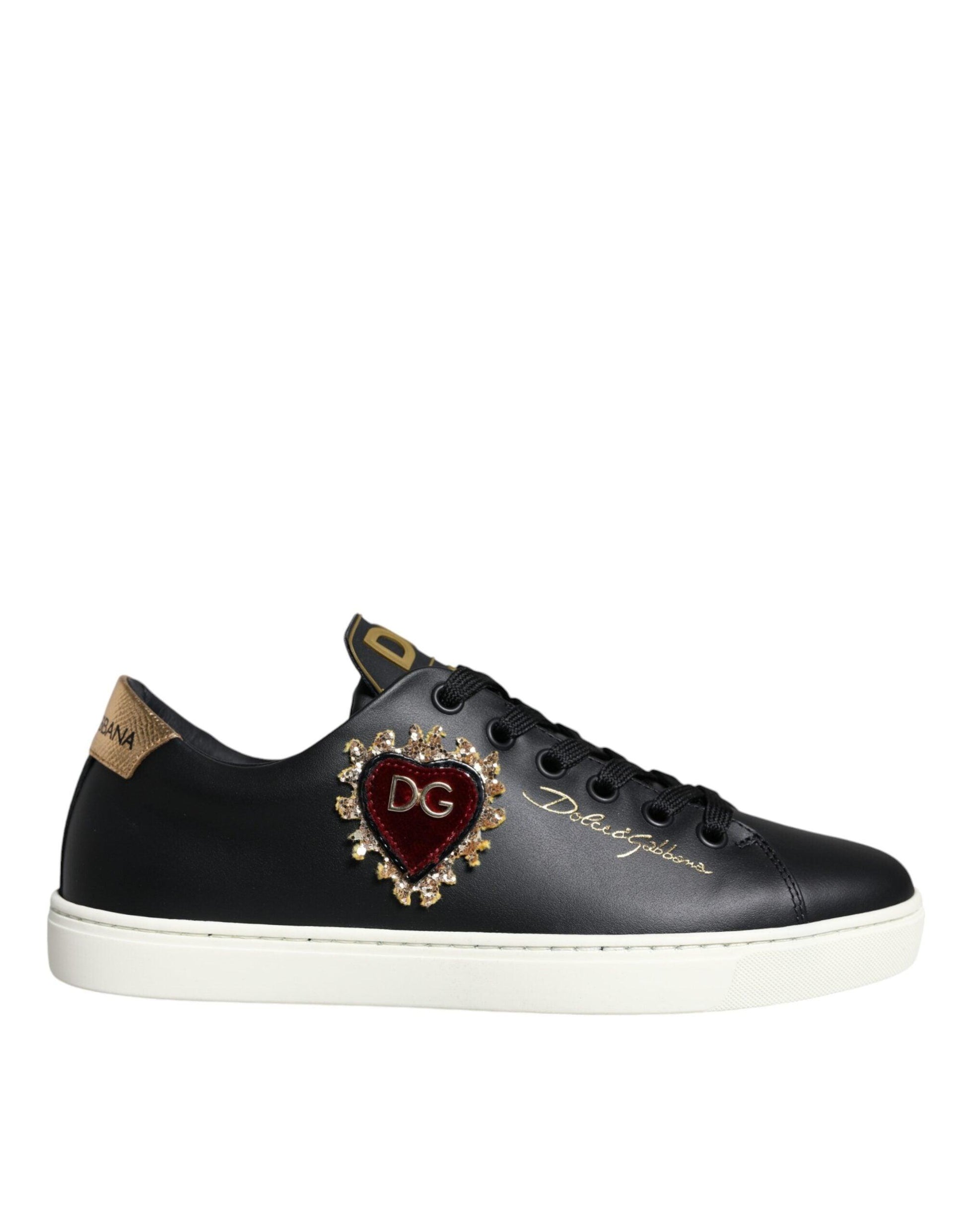 Dolce & Gabbana Black Portofino Sacred Heart Sneakers Shoes - Arichezz.store