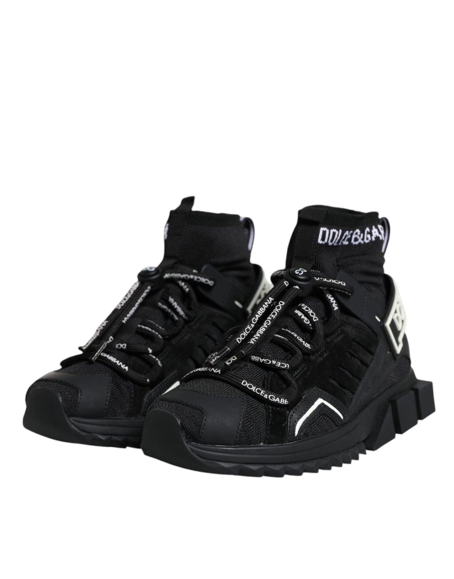 Dolce & Gabbana Black Sorrento Socks Logo Sneakers Shoes - Arichezz.store