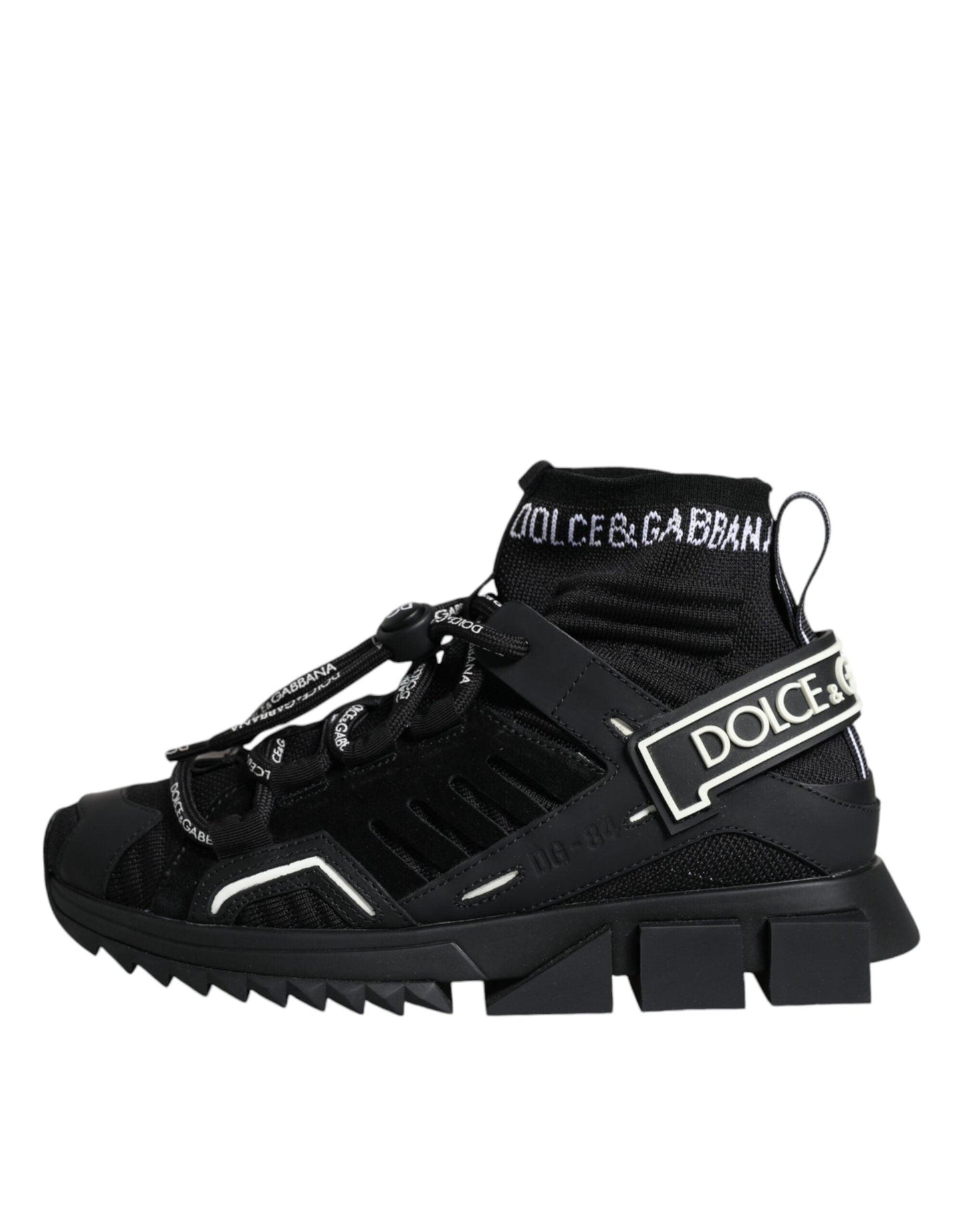 Dolce & Gabbana Black Sorrento Socks Logo Sneakers Shoes - Arichezz.store