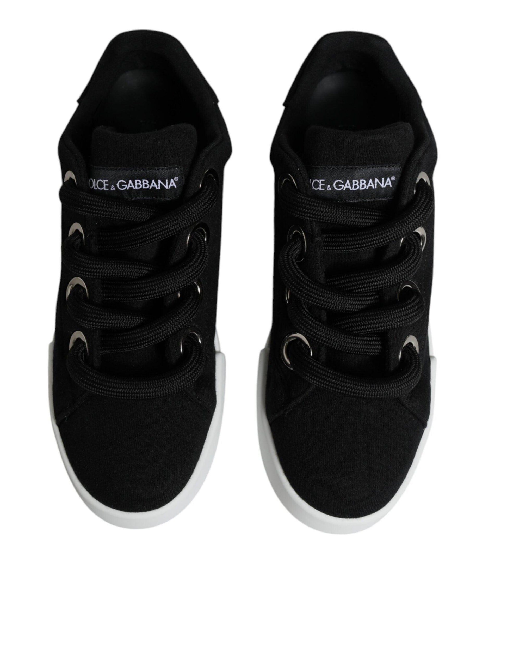 Dolce & Gabbana Black White Portofino Low Top Sneakers Shoes - Arichezz.store