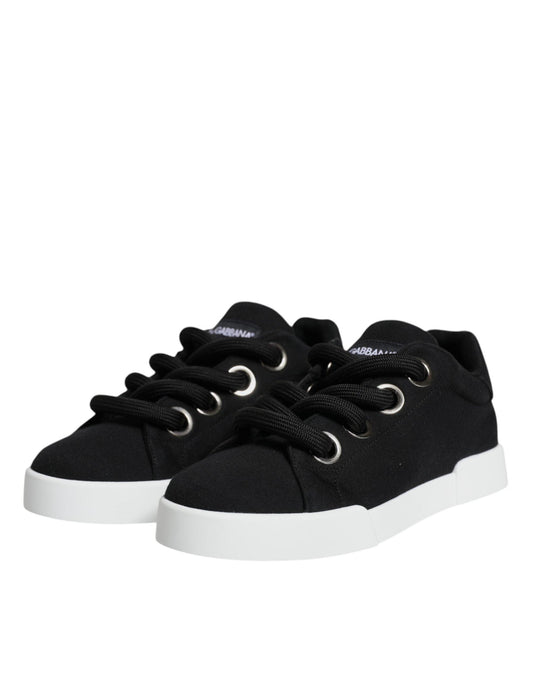 Dolce & Gabbana Black White Portofino Low Top Sneakers Shoes - Arichezz.store