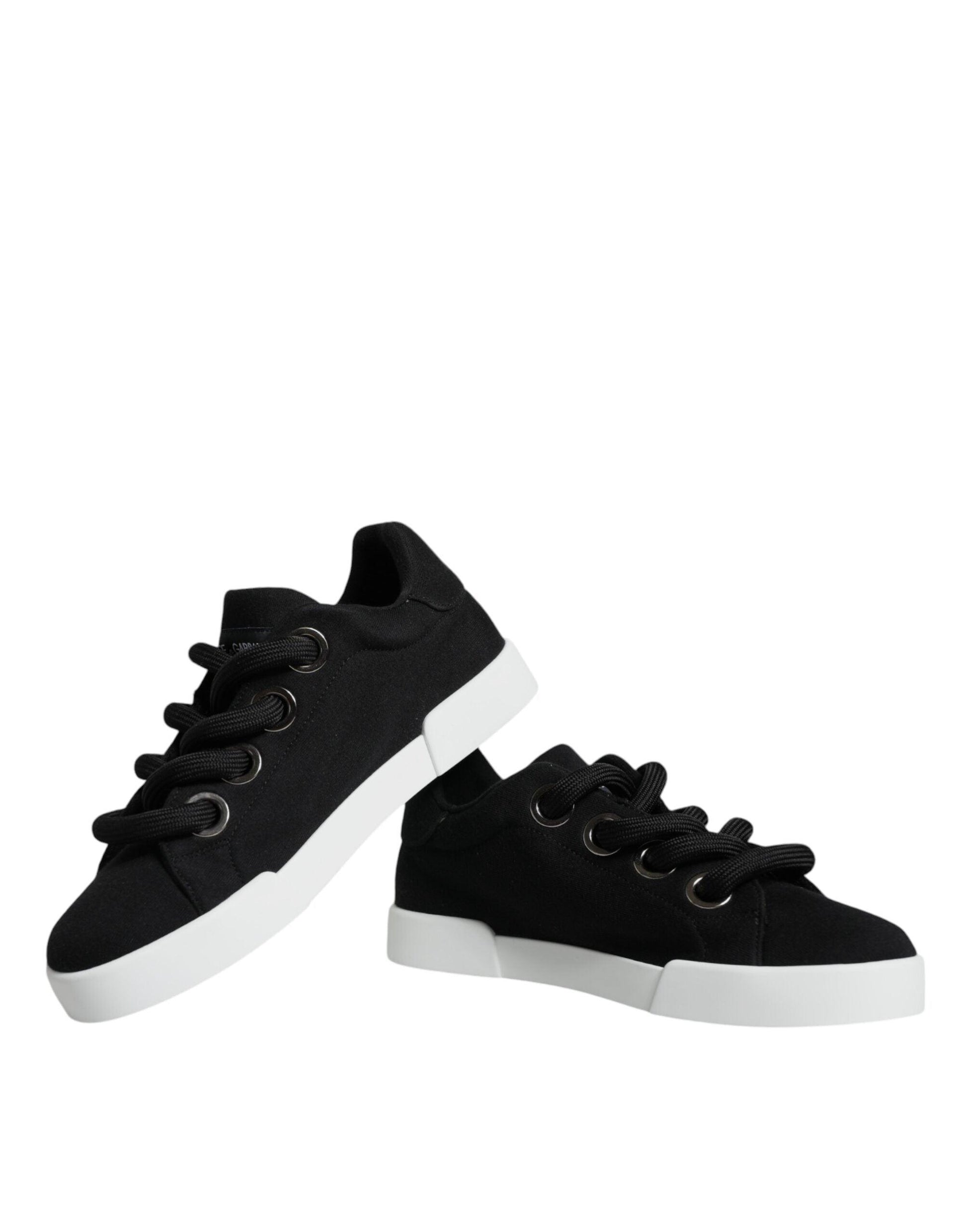 Dolce & Gabbana Black White Portofino Low Top Sneakers Shoes - Arichezz.store