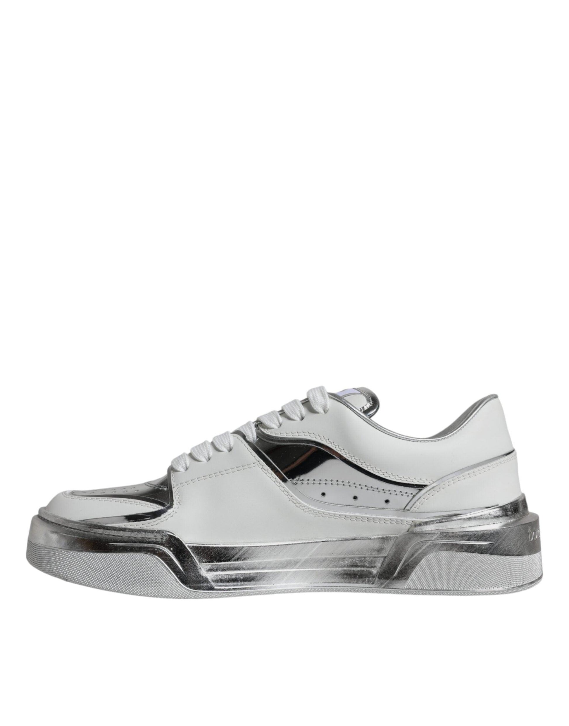 Dolce & Gabbana White Silver Leather Low Top Sneakers Shoes - Arichezz.store