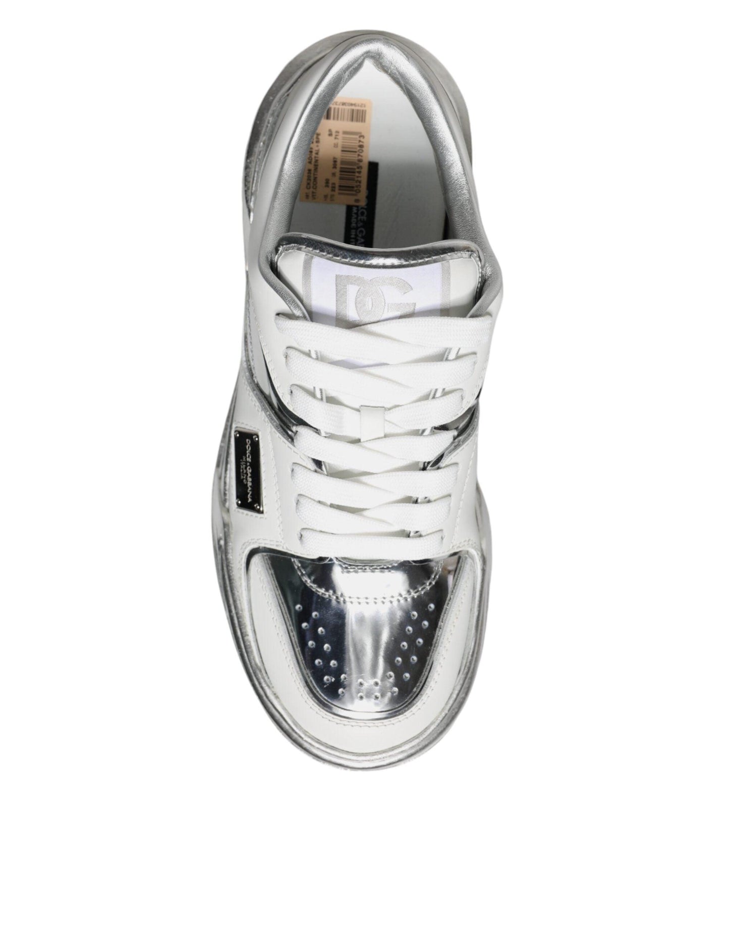 Dolce & Gabbana White Silver Leather Low Top Sneakers Shoes - Arichezz.store