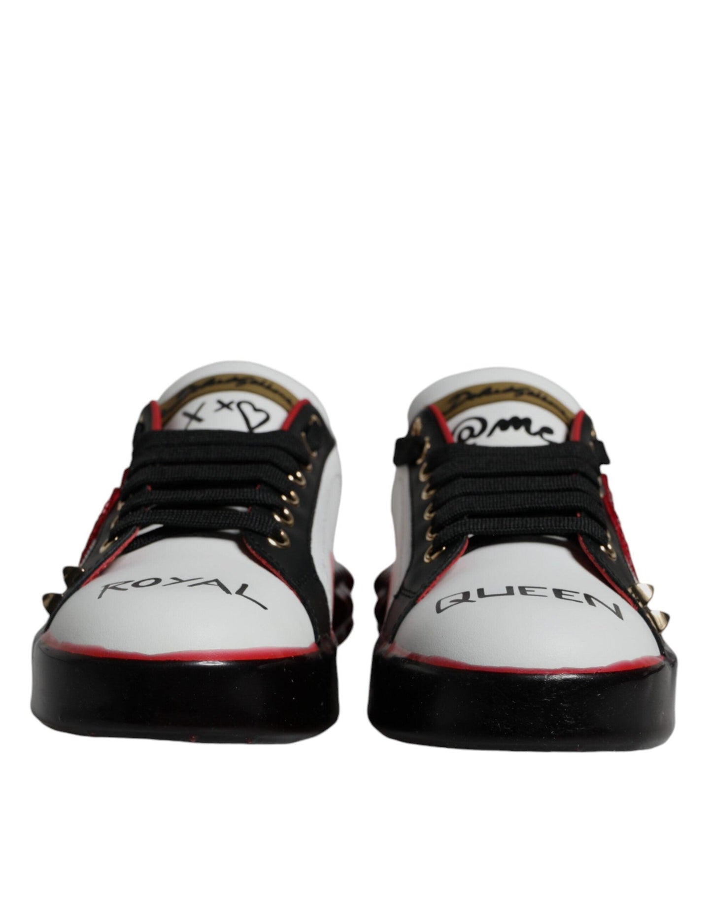 Dolce & Gabbana White Red Crystals Leather Portofino Sneakers Shoes - Arichezz.store