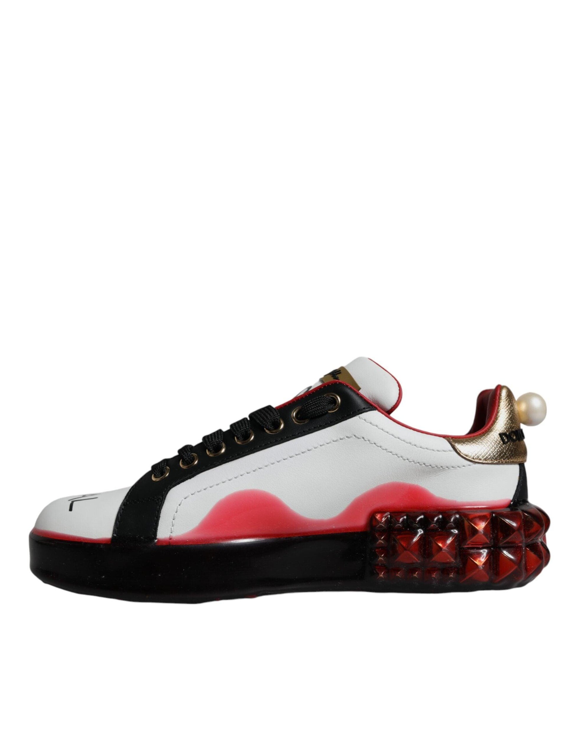 Dolce & Gabbana White Red Crystals Leather Portofino Sneakers Shoes - Arichezz.store