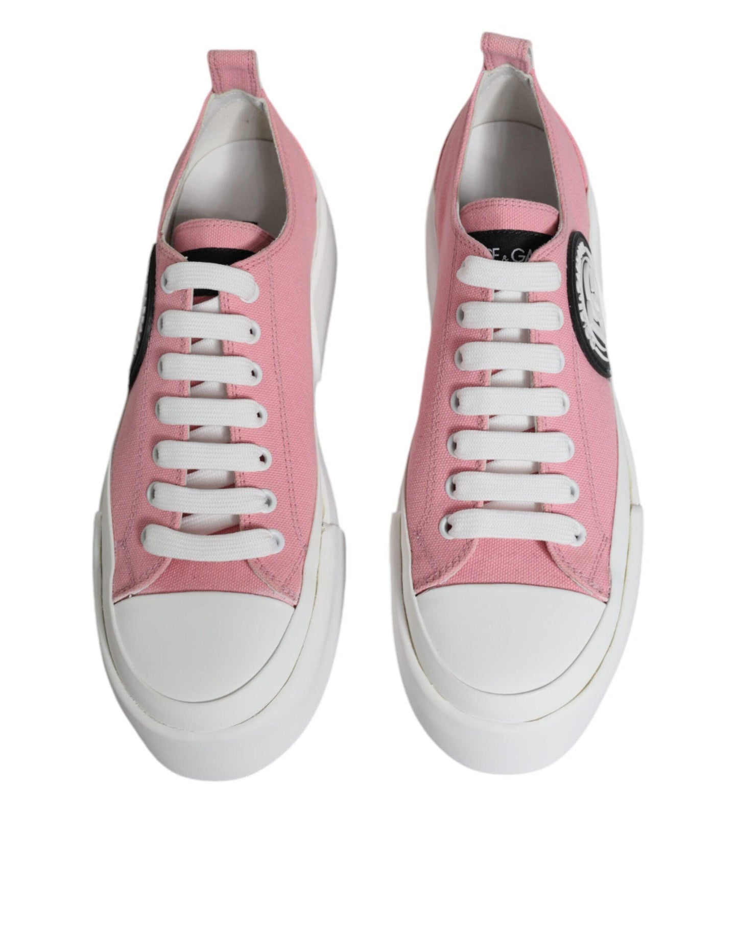 Dolce & Gabbana Pink White Canvas Logo Low Top Sneakers Shoes - Arichezz.store