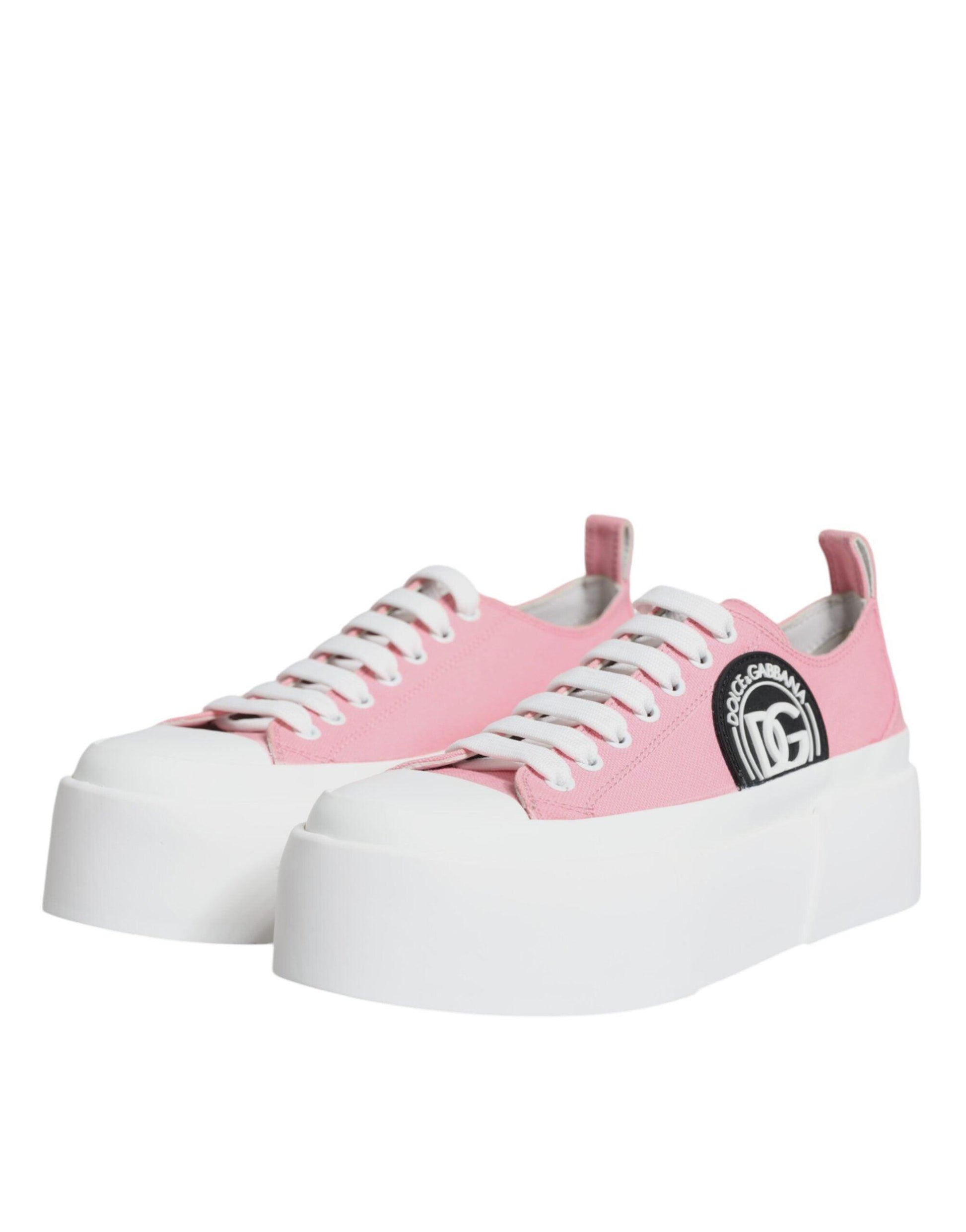 Dolce & Gabbana Pink White Canvas Logo Low Top Sneakers Shoes - Arichezz.store