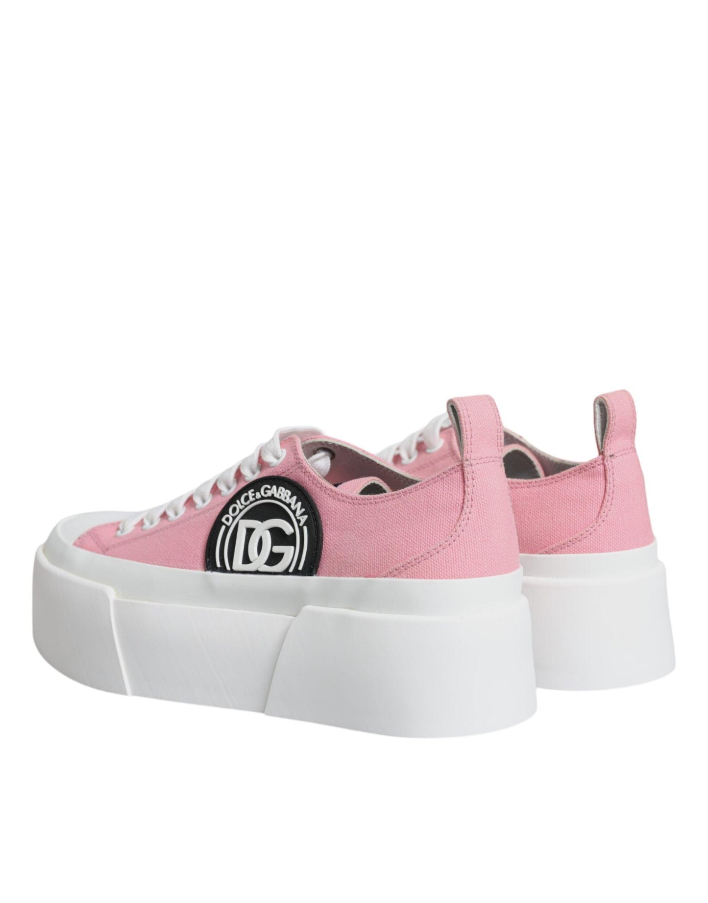 Dolce & Gabbana Pink White Canvas Logo Low Top Sneakers Shoes - Arichezz.store