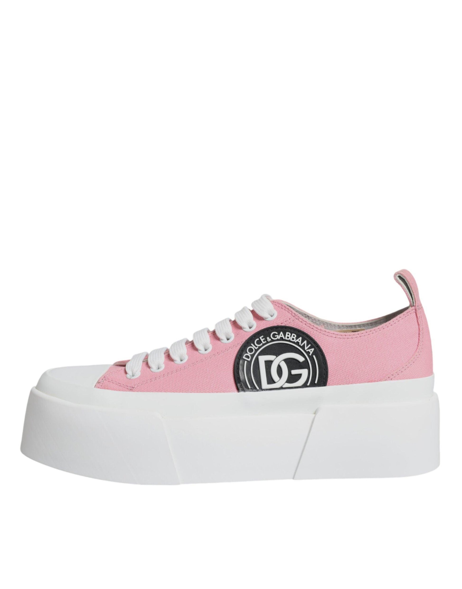 Dolce & Gabbana Pink White Canvas Logo Low Top Sneakers Shoes - Arichezz.store