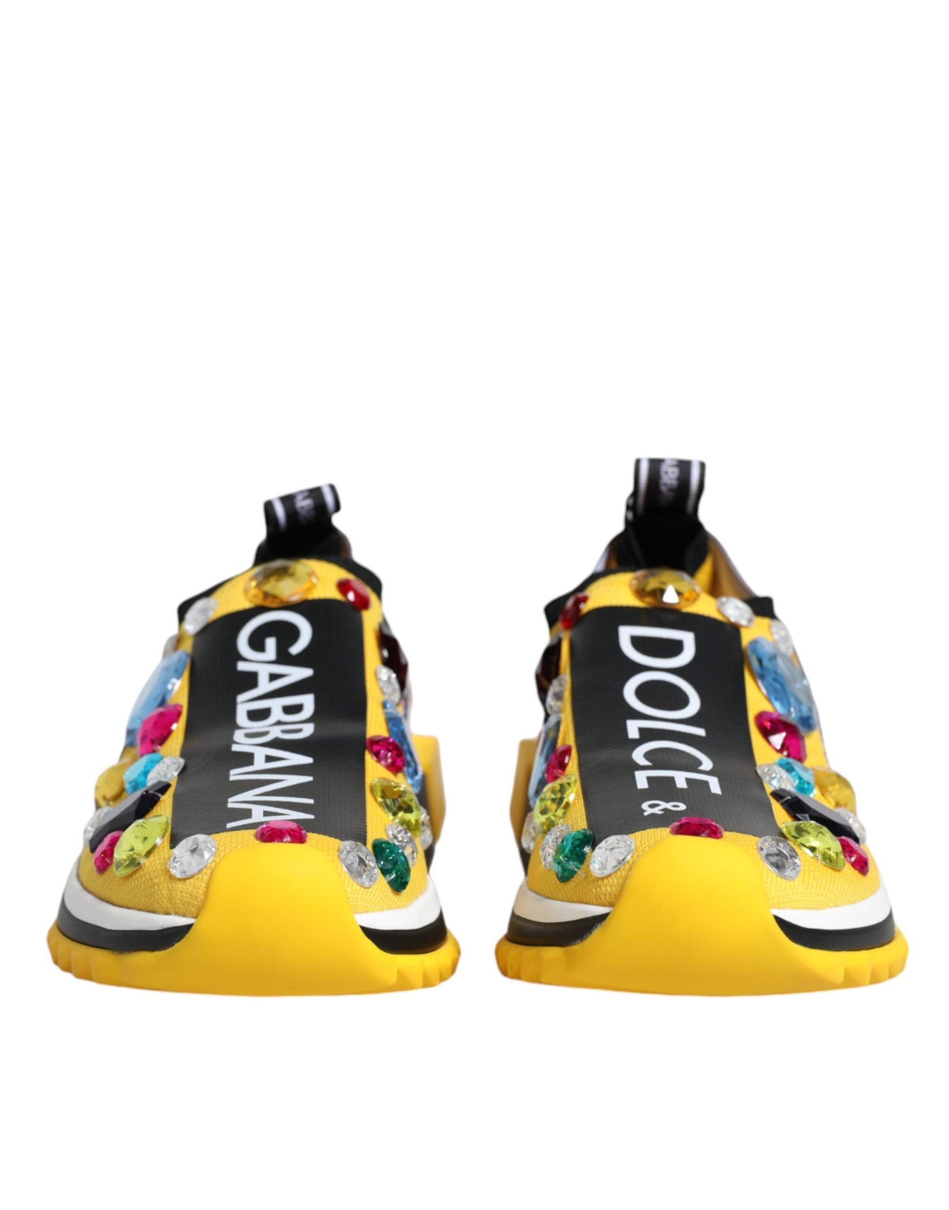 Dolce & Gabbana Yellow Sorrento Crystals Low Top Sneakers Shoes - Arichezz.store