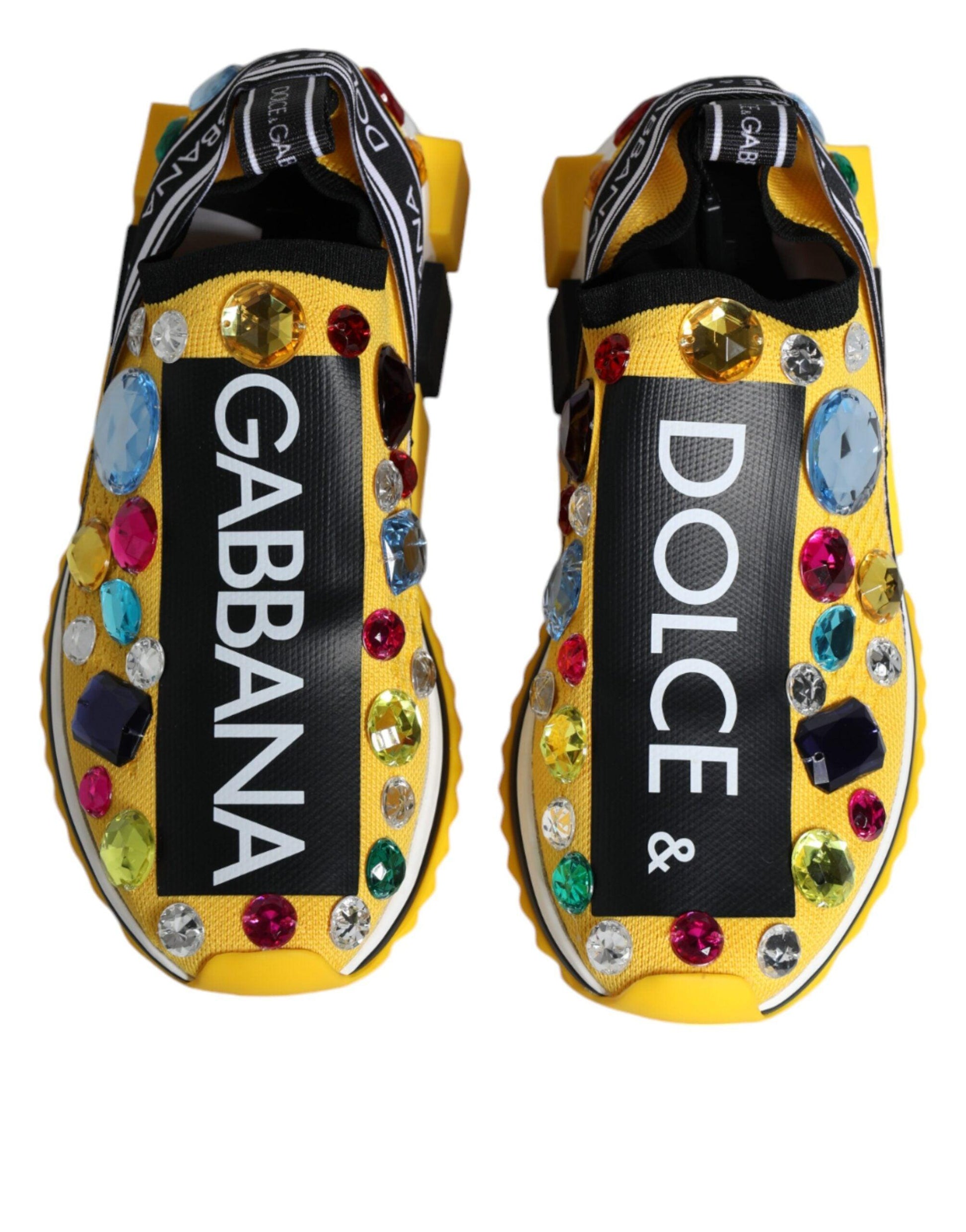 Dolce & Gabbana Yellow Sorrento Crystals Low Top Sneakers Shoes - Arichezz.store