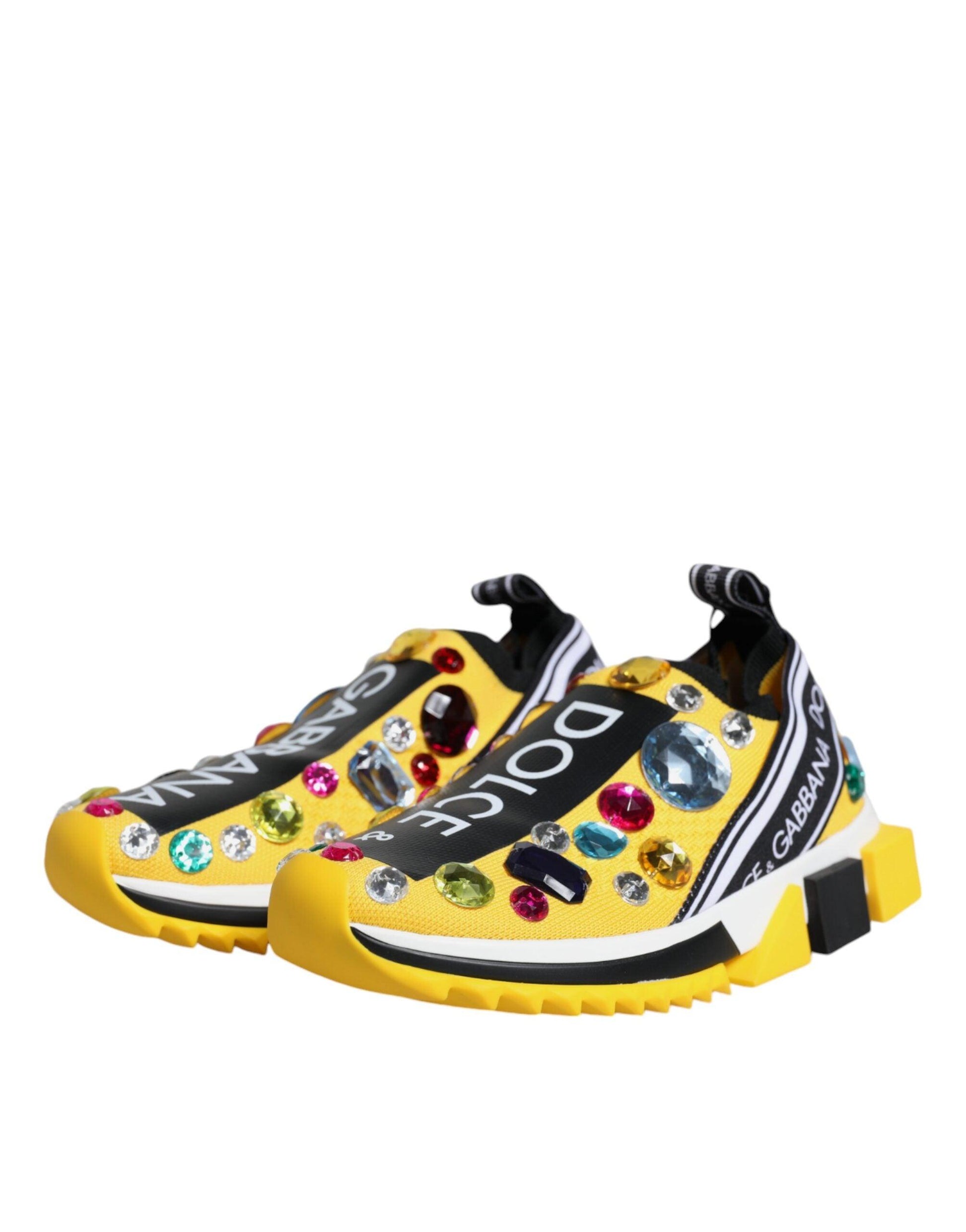 Dolce & Gabbana Yellow Sorrento Crystals Low Top Sneakers Shoes - Arichezz.store