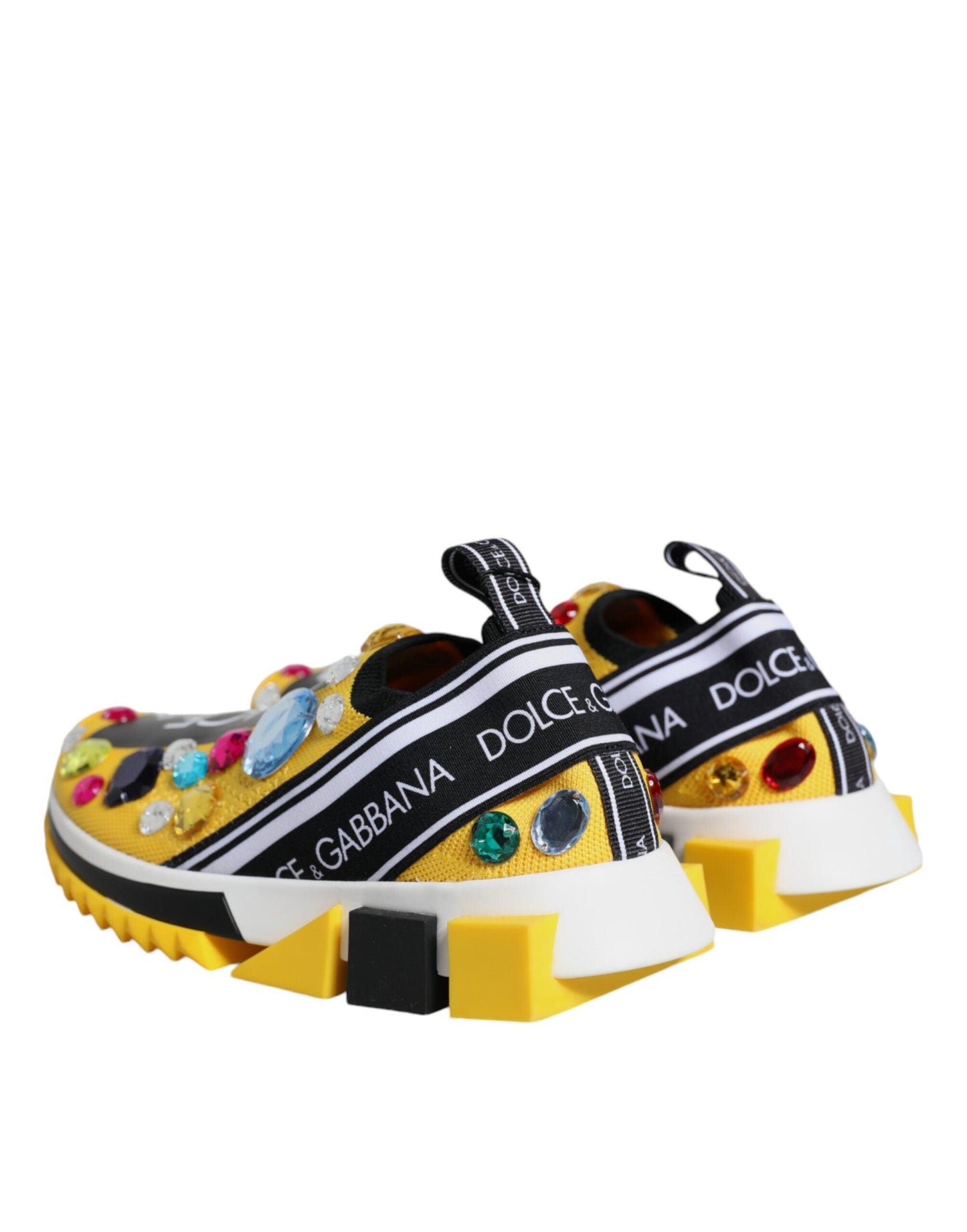 Dolce & Gabbana Yellow Sorrento Crystals Low Top Sneakers Shoes - Arichezz.store