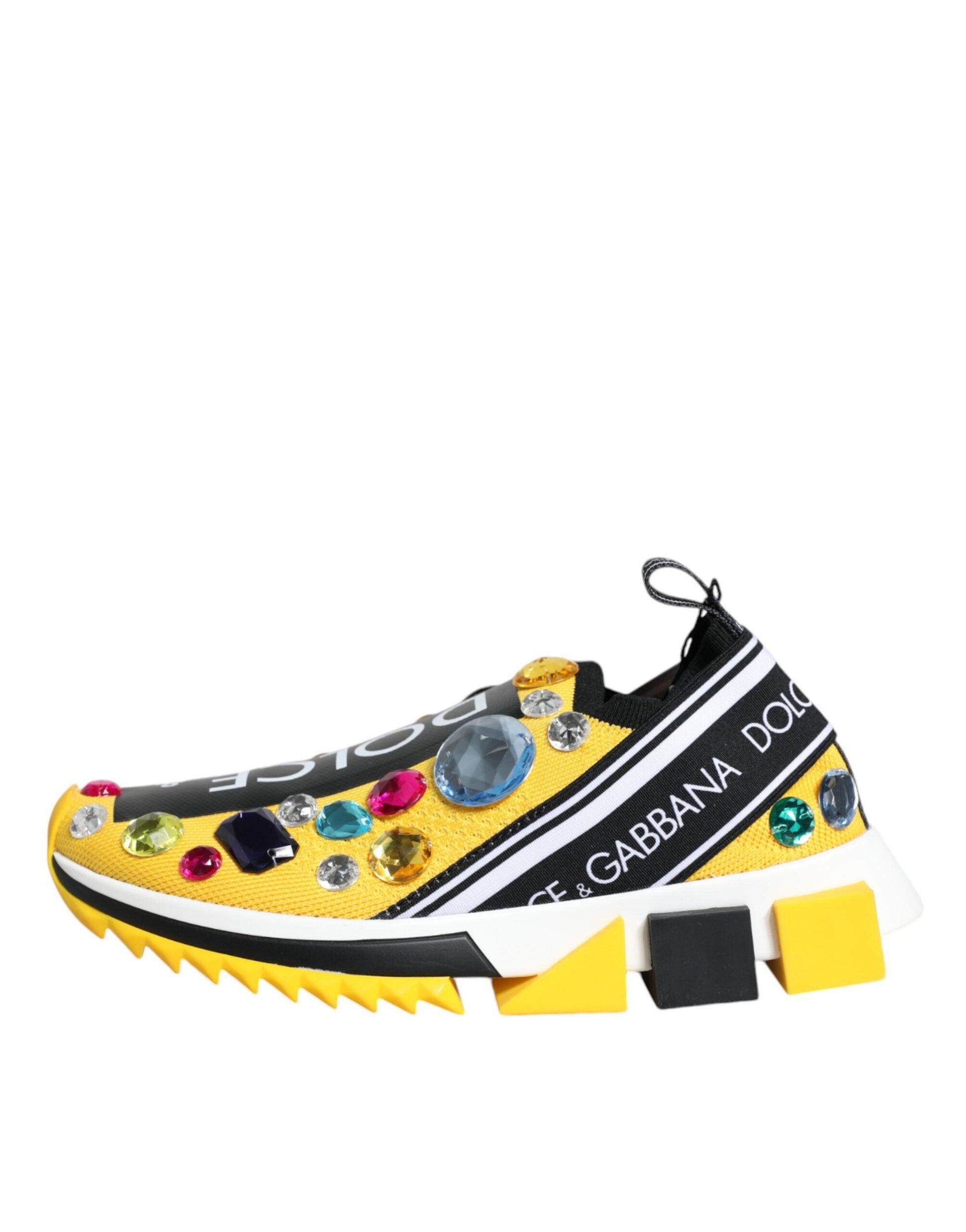 Dolce & Gabbana Yellow Sorrento Crystals Low Top Sneakers Shoes - Arichezz.store