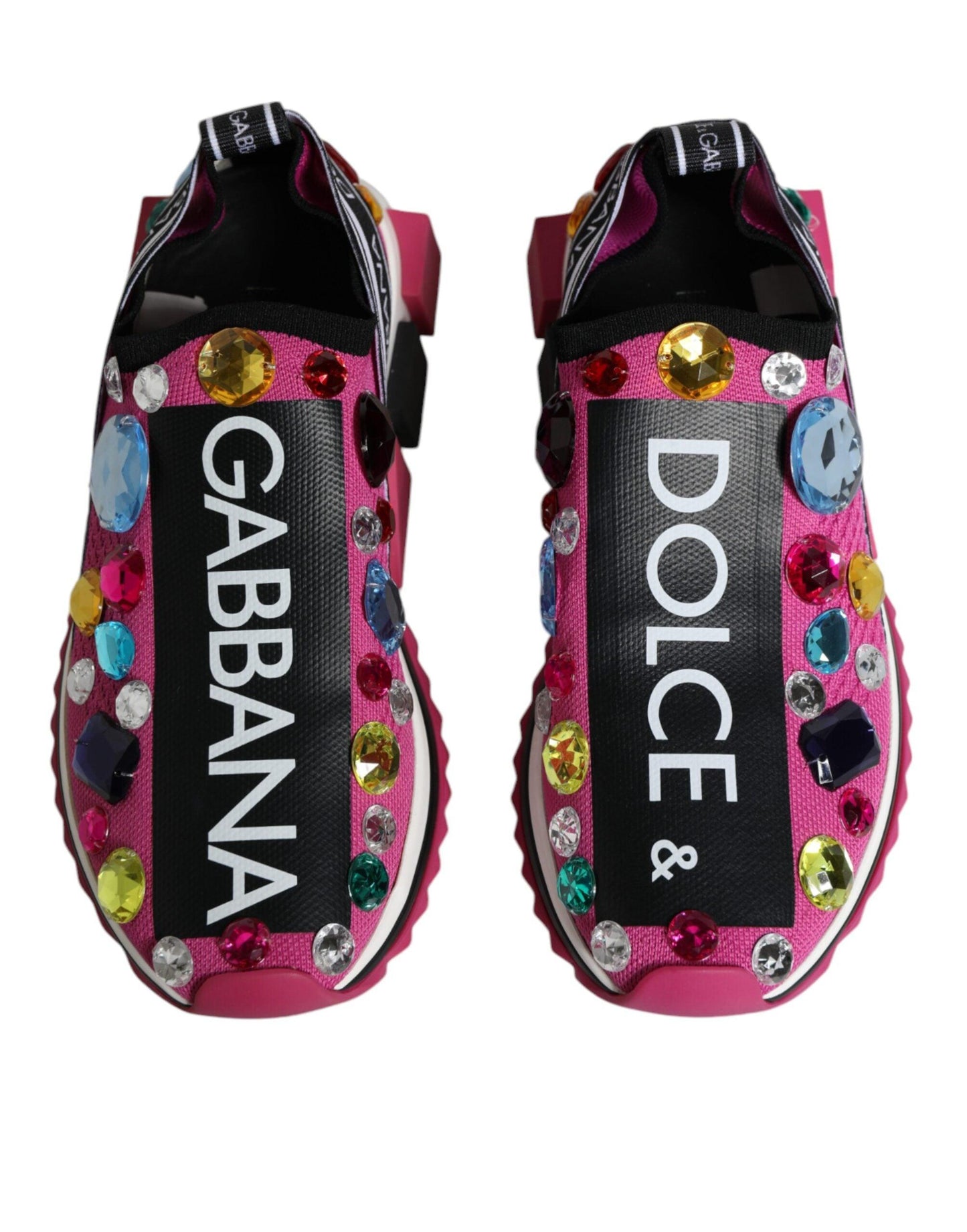 Dolce & Gabbana Pink Sorrento Crystals Low Top Sneakers Shoes - Arichezz.store