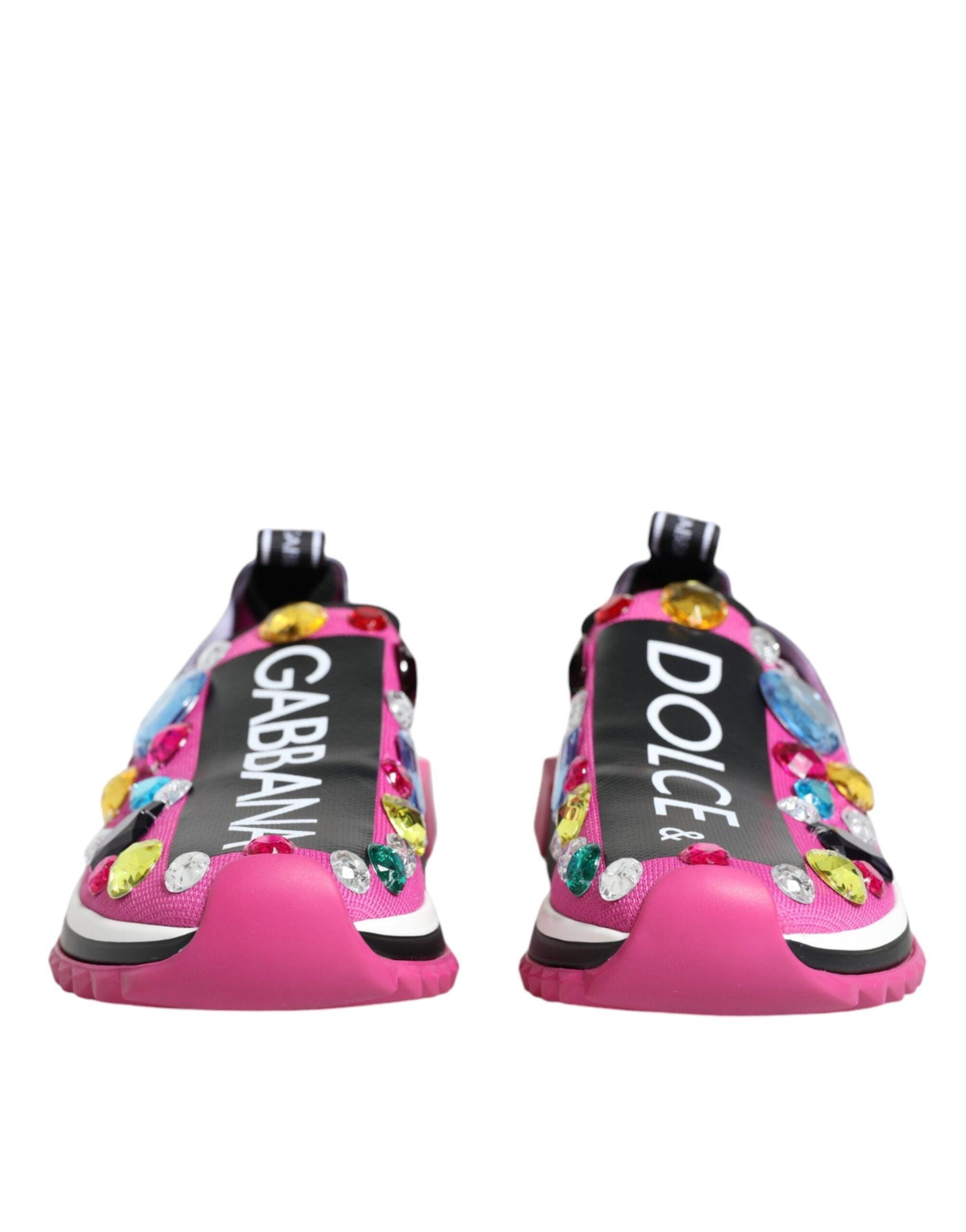 Dolce & Gabbana Pink Sorrento Crystals Low Top Sneakers Shoes - Arichezz.store