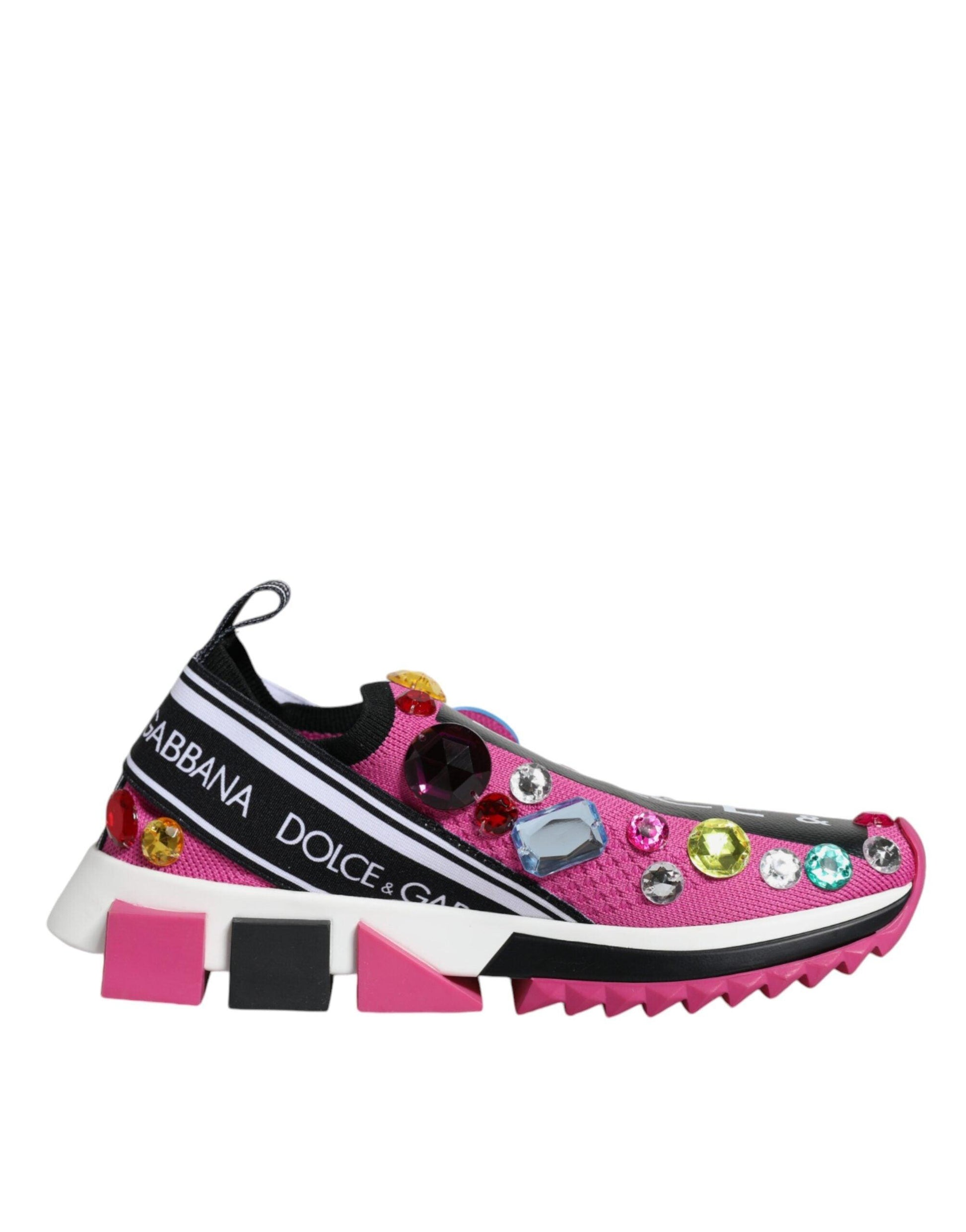 Dolce & Gabbana Pink Sorrento Crystals Low Top Sneakers Shoes - Arichezz.store