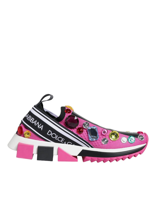 Dolce & Gabbana Pink Sorrento Crystals Low Top Sneakers Shoes - Arichezz.store