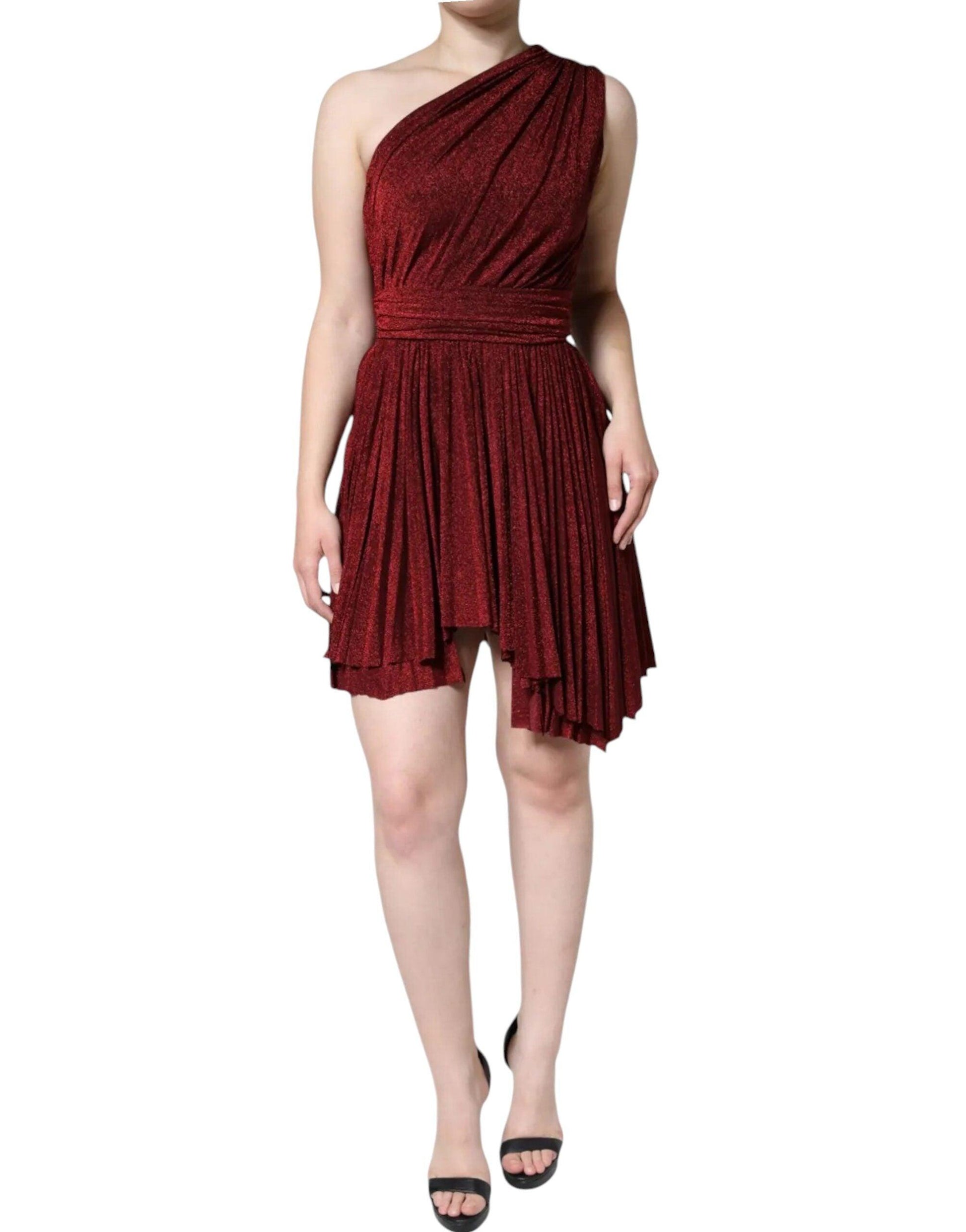 Dolce & Gabbana Red One Shoulder Pleated A-line Mini Dress - Arichezz.store