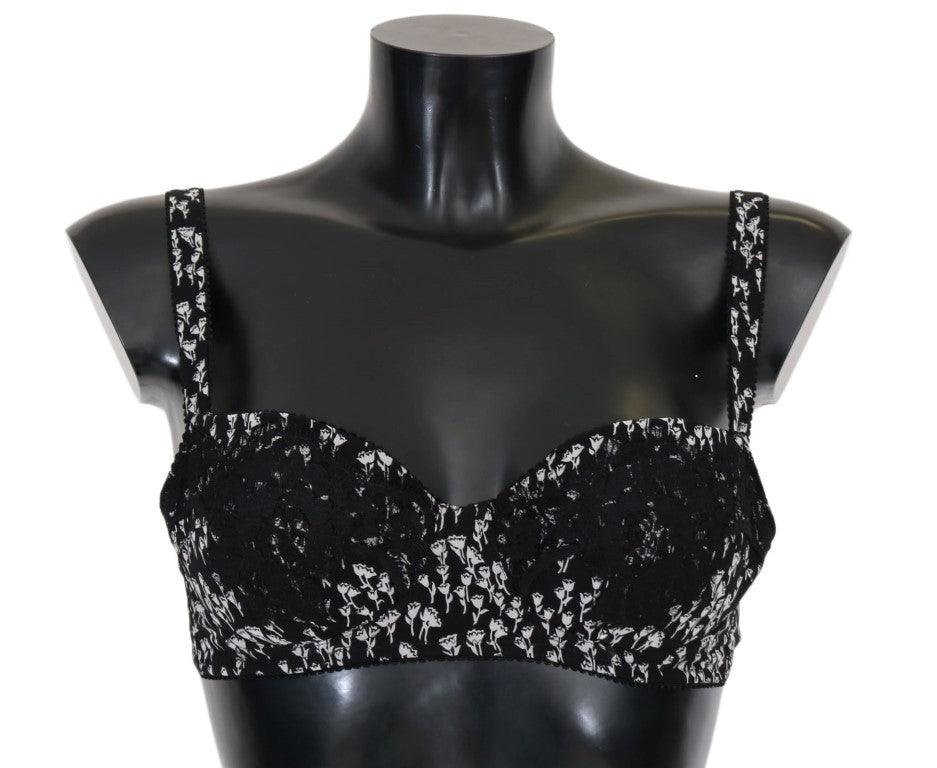 Dolce & Gabbana Elegant Black Floral Lace Silk Bra - Arichezz.store