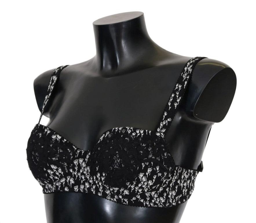 Dolce & Gabbana Elegant Black Floral Lace Silk Bra - Arichezz.store