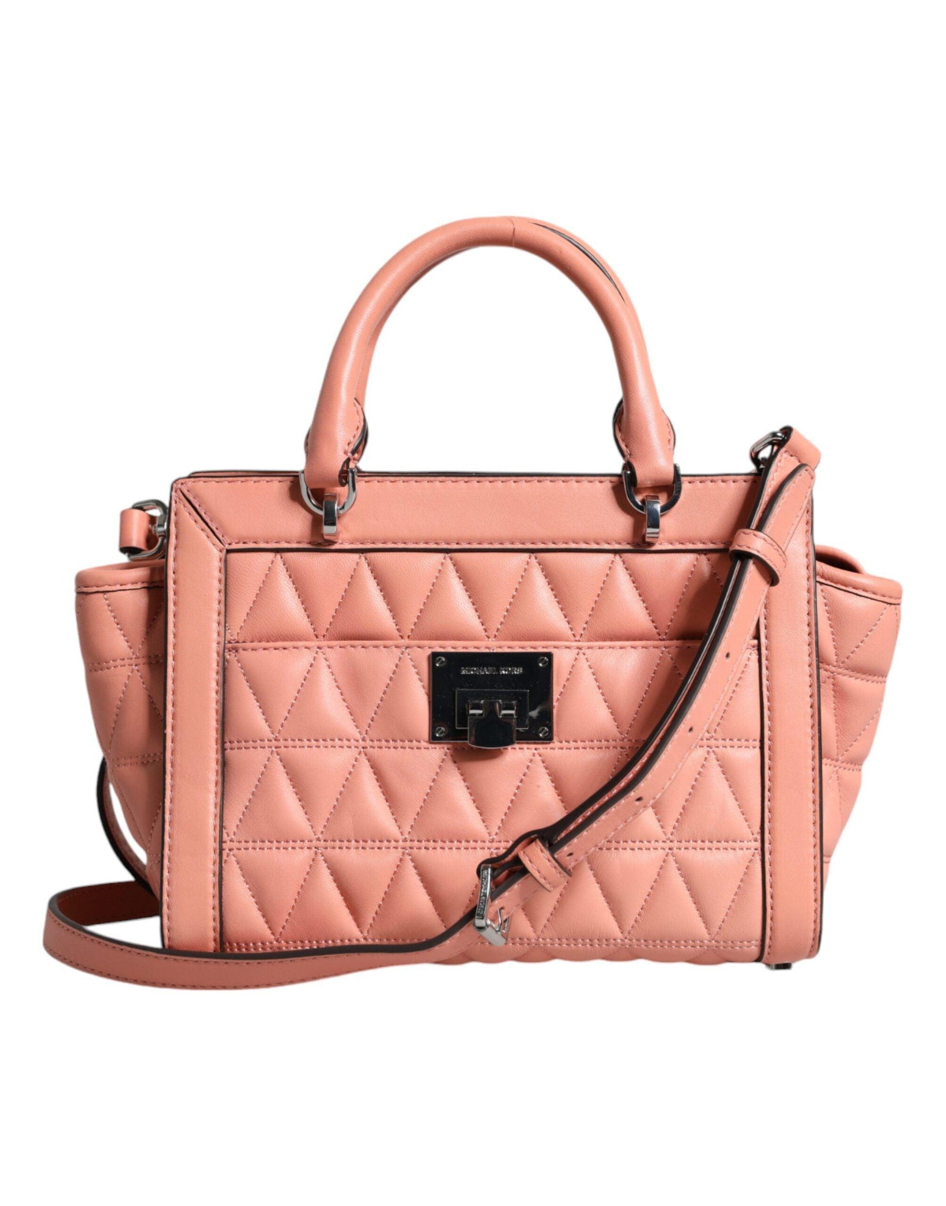 Michael Kors Peach Quilted Leather Logo Crossbody VIVIANNE Messenger Bag - Arichezz.store